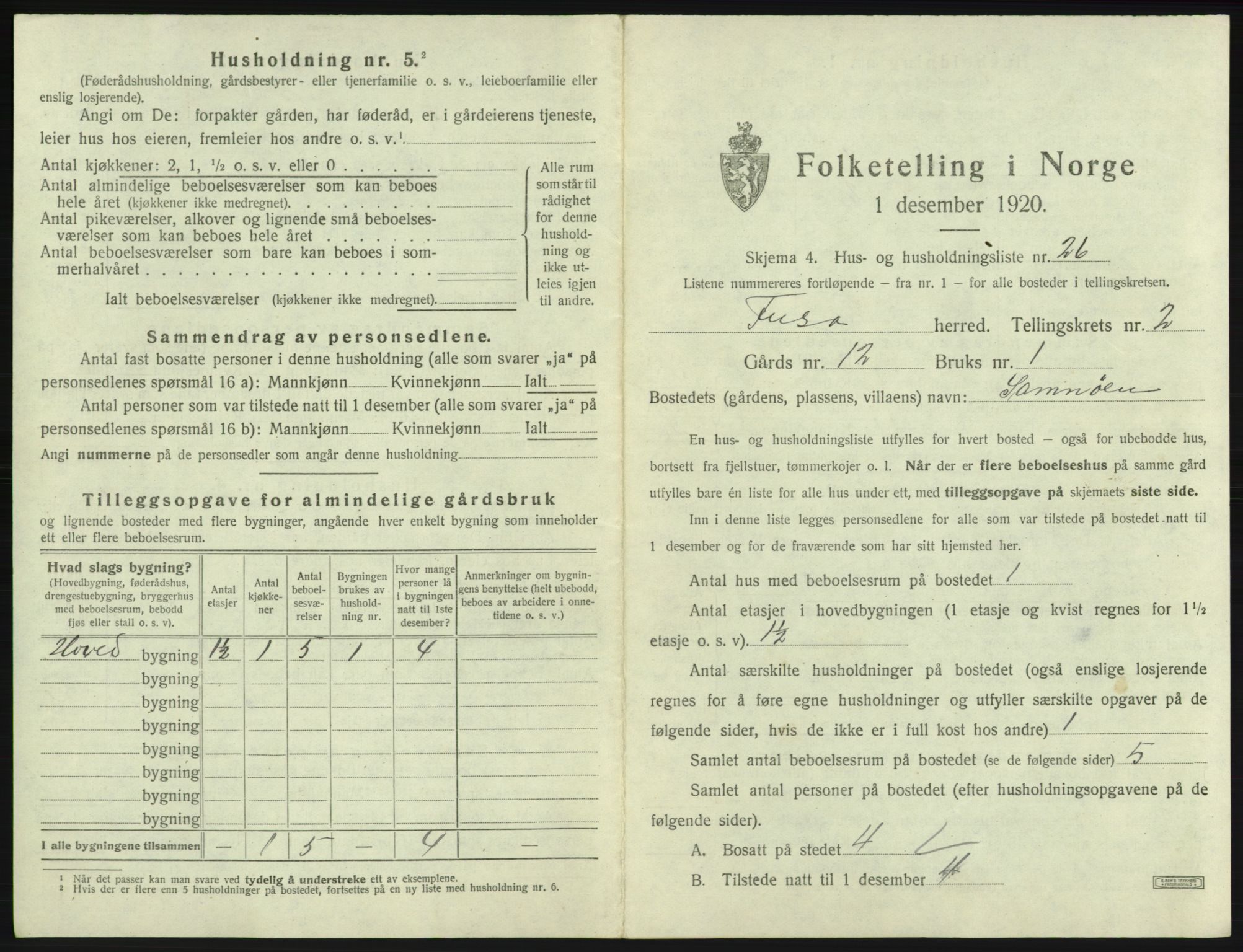 SAB, 1920 census for Fusa, 1920, p. 131