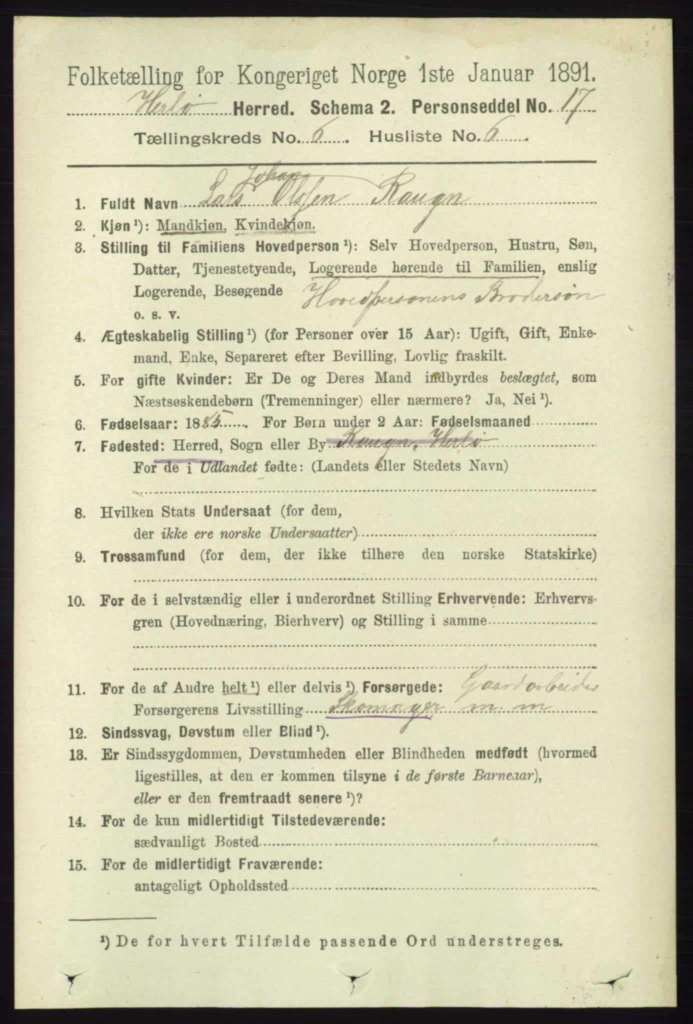 RA, 1891 census for 1258 Herdla, 1891, p. 2670