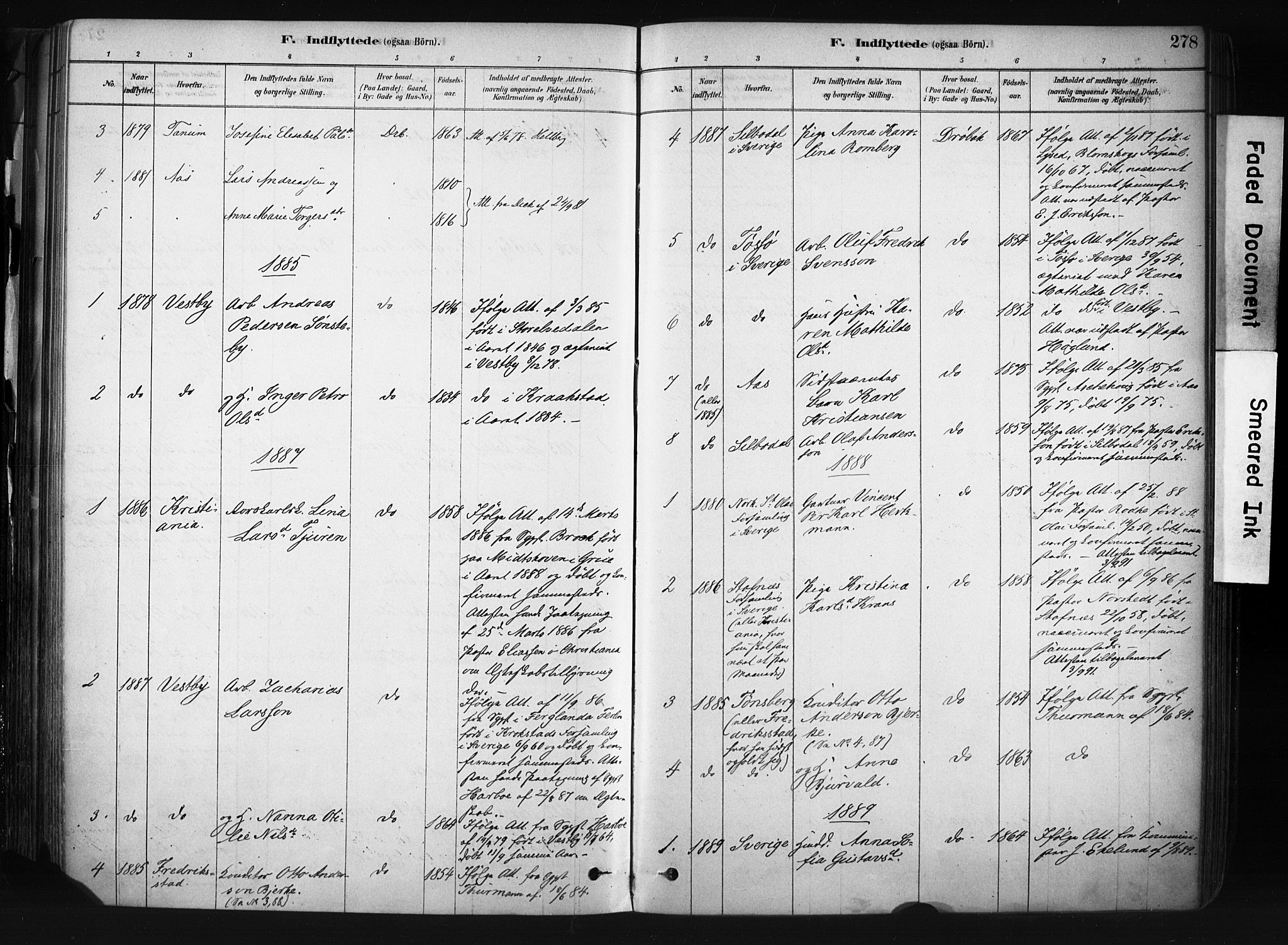 Drøbak prestekontor Kirkebøker, AV/SAO-A-10142a/F/Fb/L0001: Parish register (official) no. II 1, 1878-1891, p. 278