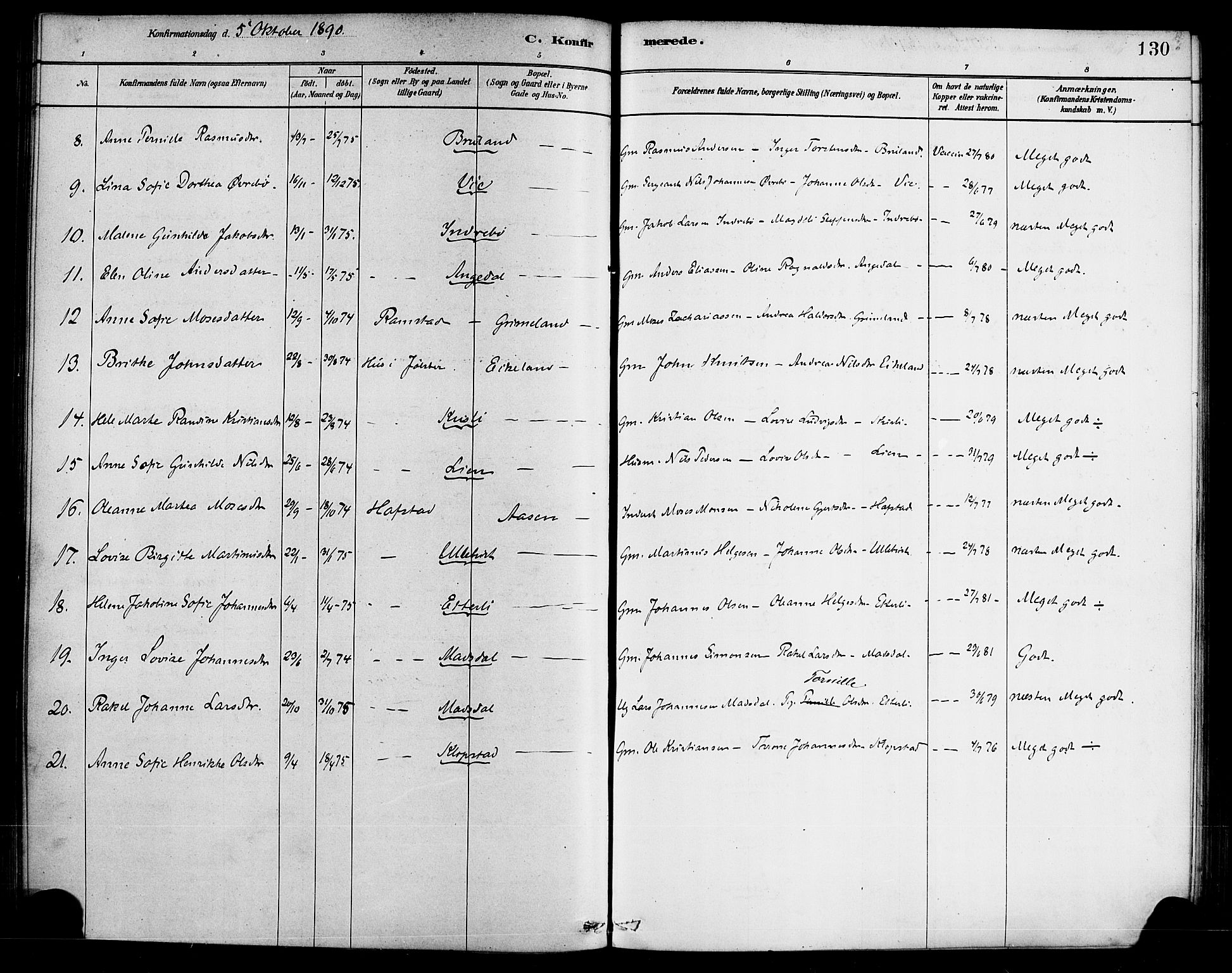 Førde sokneprestembete, SAB/A-79901/H/Haa/Haab/L0001: Parish register (official) no. B 1, 1880-1898, p. 130