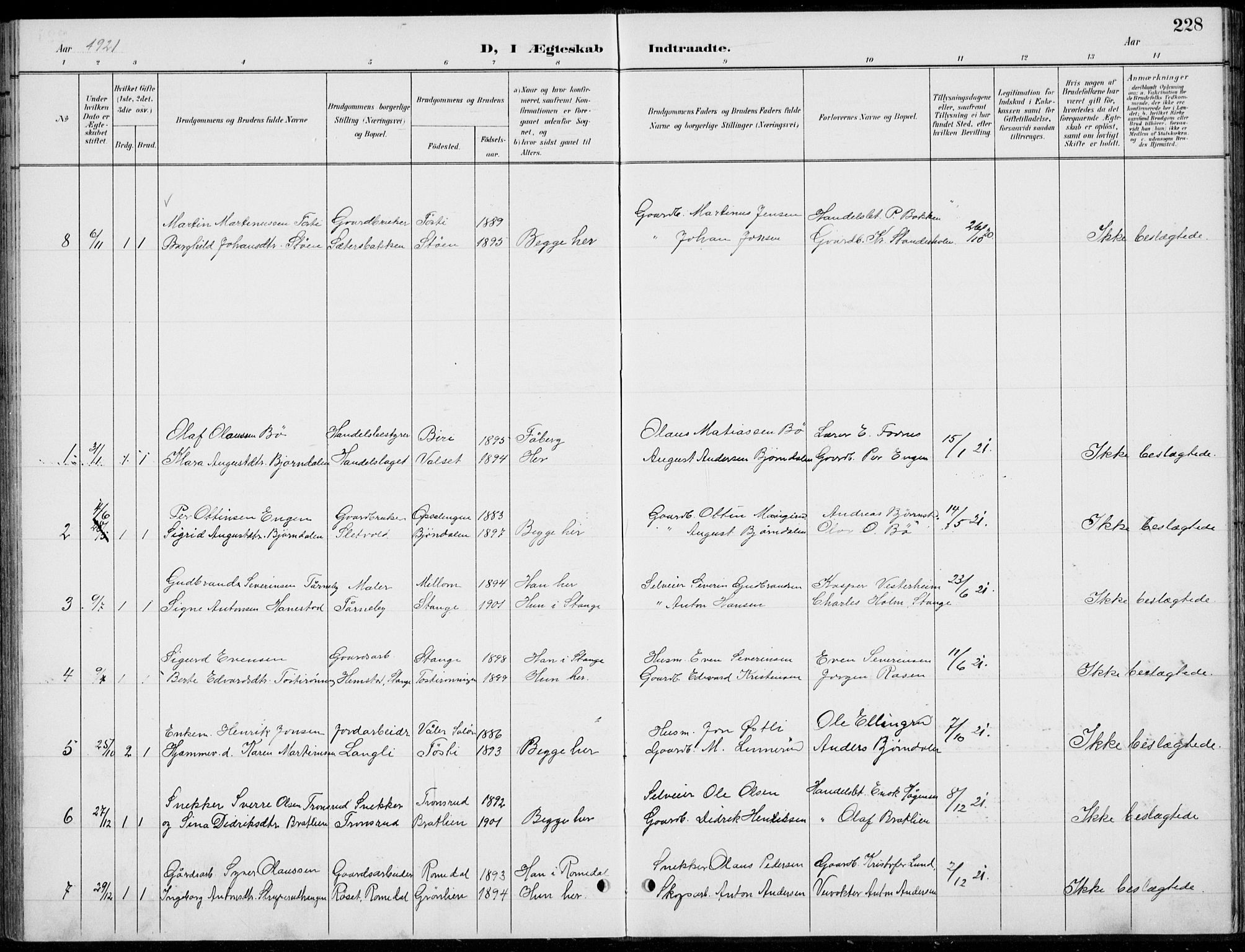 Romedal prestekontor, AV/SAH-PREST-004/L/L0013: Parish register (copy) no. 13, 1896-1937, p. 228