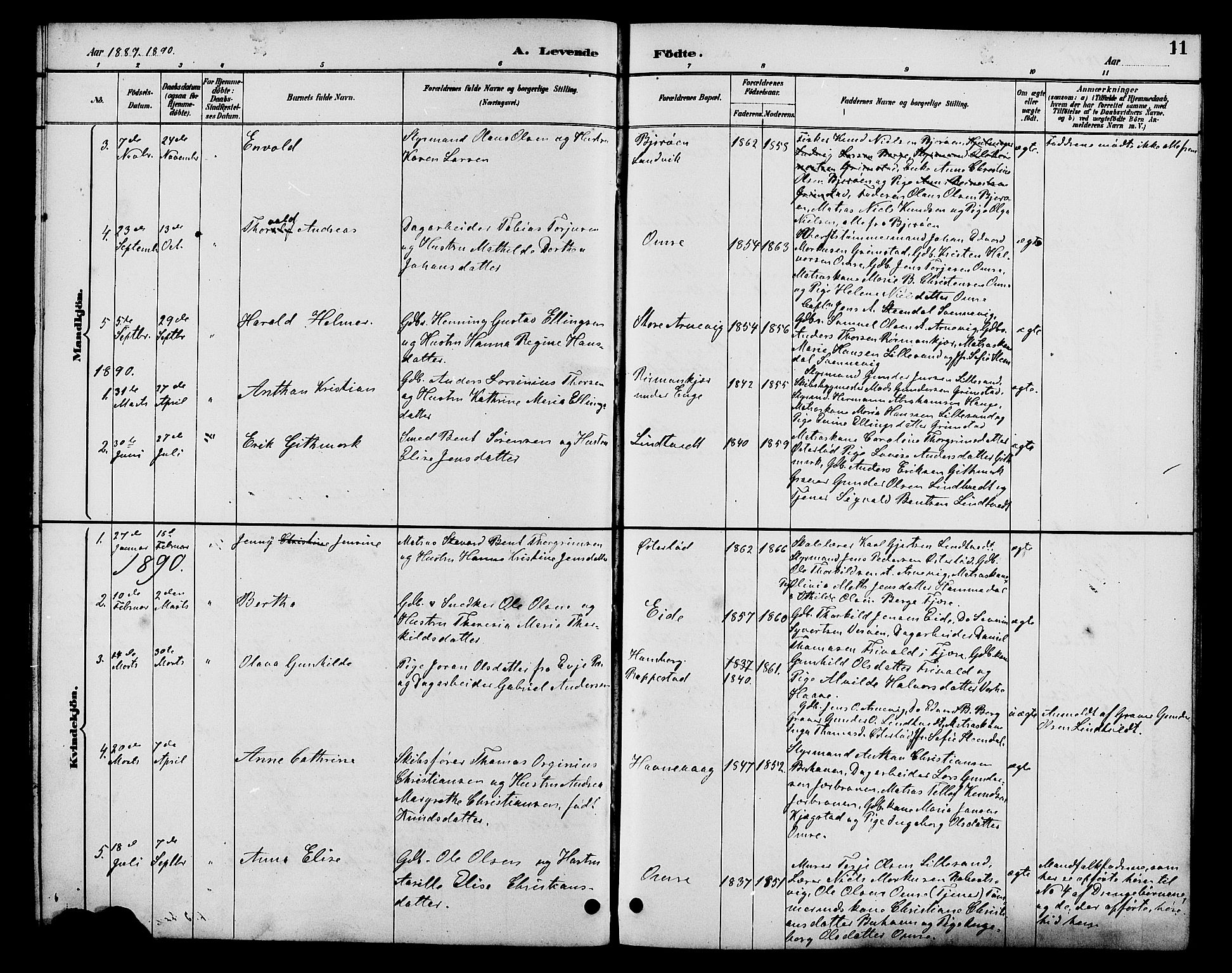 Hommedal sokneprestkontor, AV/SAK-1111-0023/F/Fb/Fba/L0004: Parish register (copy) no. B 4, 1885-1908, p. 11