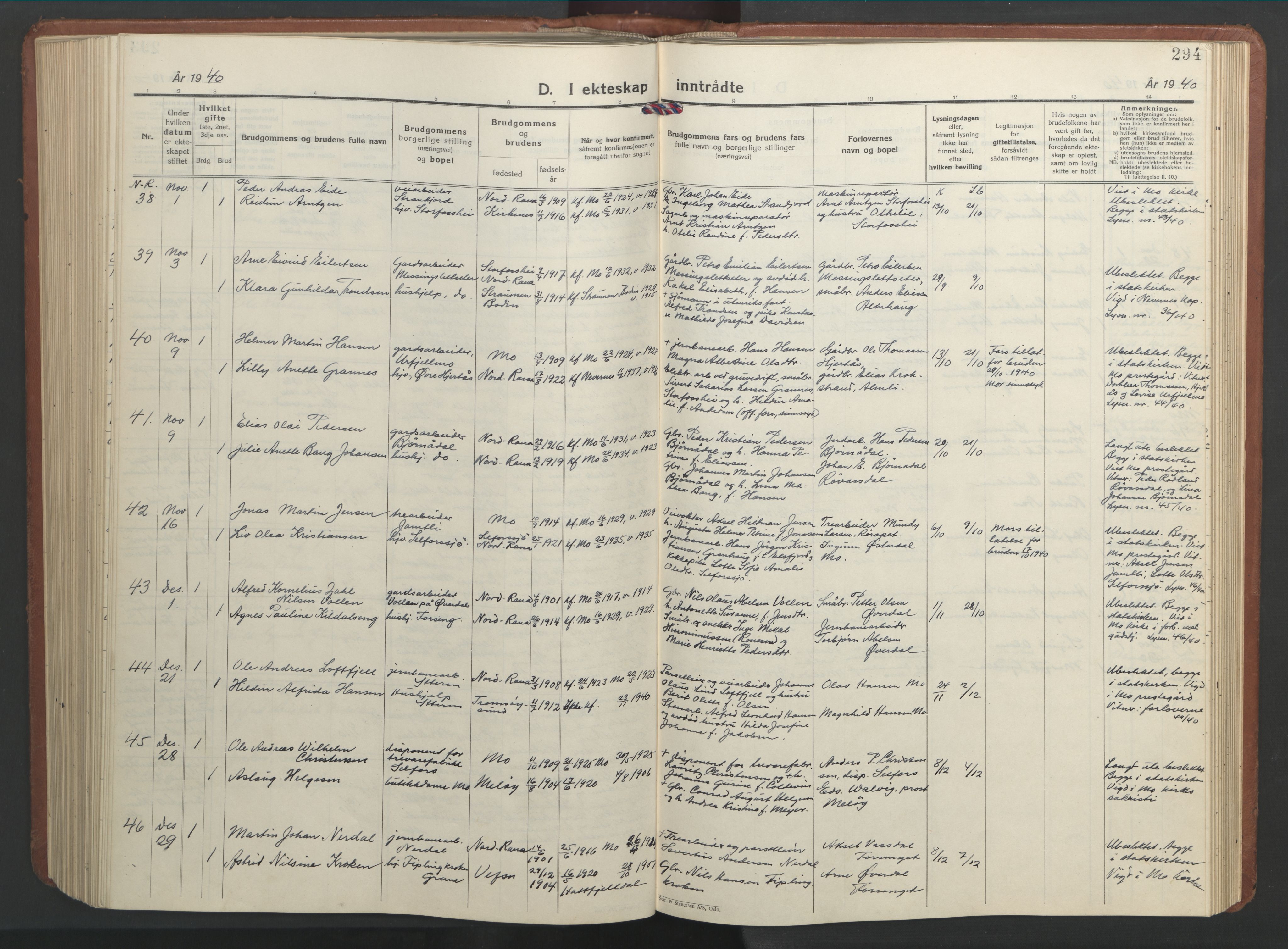 Ministerialprotokoller, klokkerbøker og fødselsregistre - Nordland, AV/SAT-A-1459/827/L0425: Parish register (copy) no. 827C14, 1931-1946, p. 294