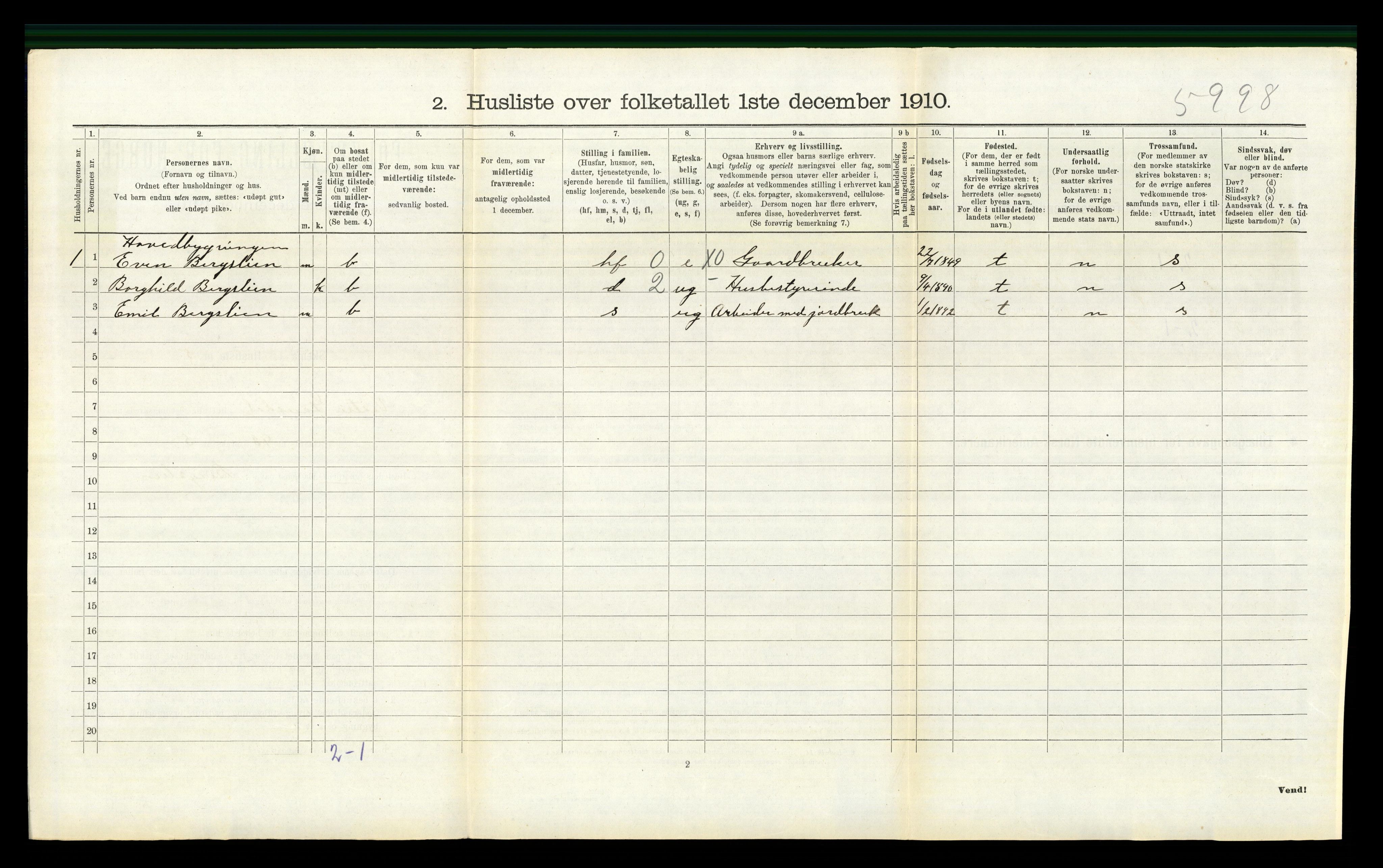 RA, 1910 census for Vestre Gausdal, 1910, p. 760