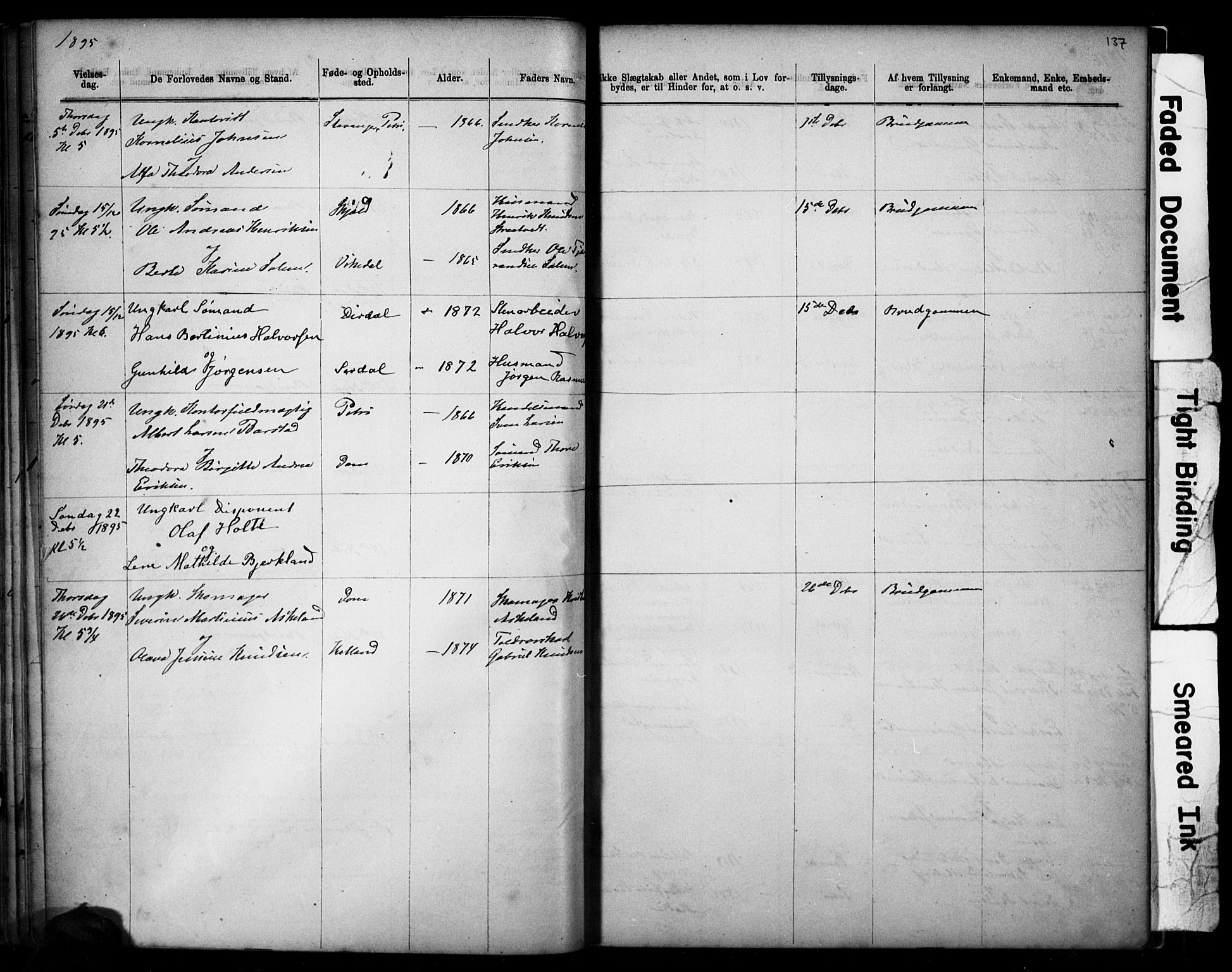 Domkirken sokneprestkontor, SAST/A-101812/001/30/30BB/L0014: Parish register (copy) no. B 14, 1875-1902, p. 137
