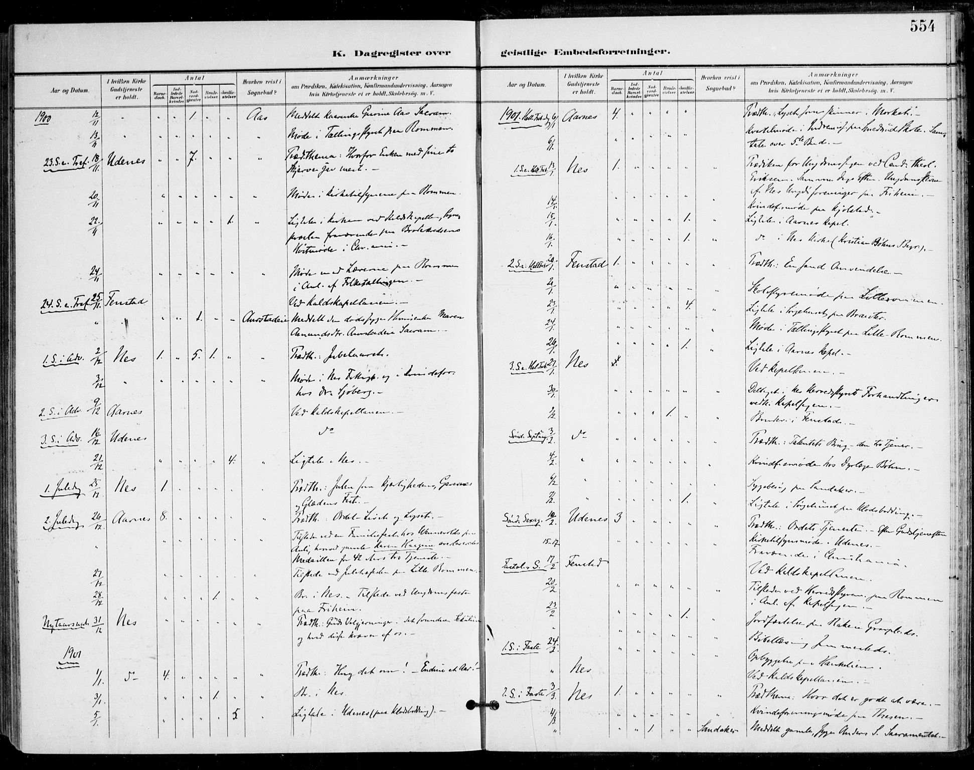 Nes prestekontor Kirkebøker, AV/SAO-A-10410/F/Fa/L0011: Parish register (official) no. I 11, 1899-1918, p. 554