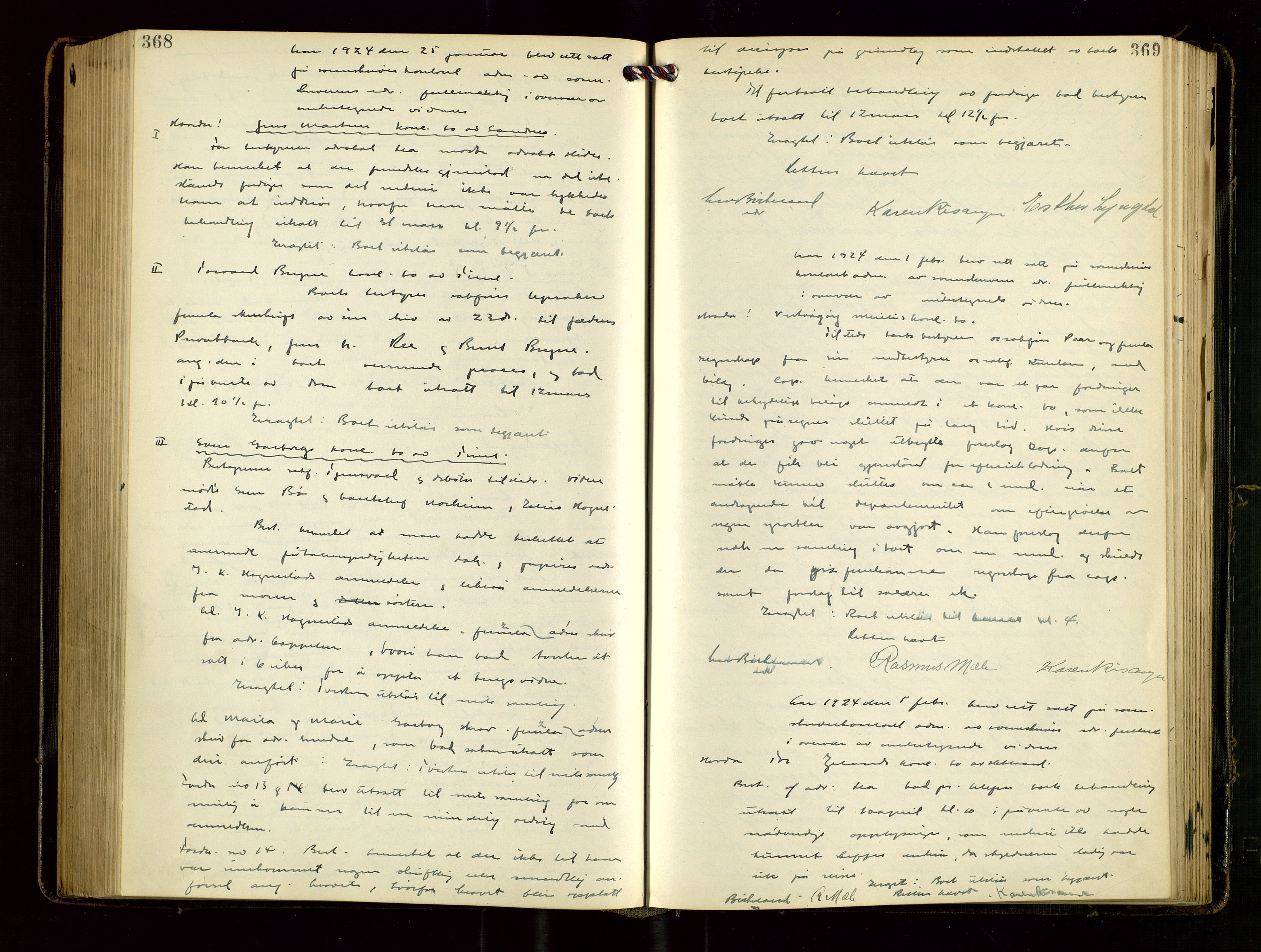 Jæren sorenskriveri, AV/SAST-A-100310/02/G/Gc/L0001: Skifteforhandlingsprotokoll nr. 7 - konkurs, 1921-1926, p. 368-369