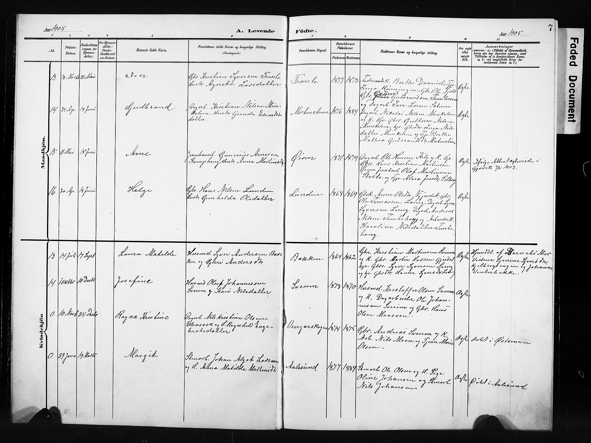 Nordre Land prestekontor, AV/SAH-PREST-124/H/Ha/Hab/L0006: Parish register (copy) no. 6, 1905-1929, p. 7