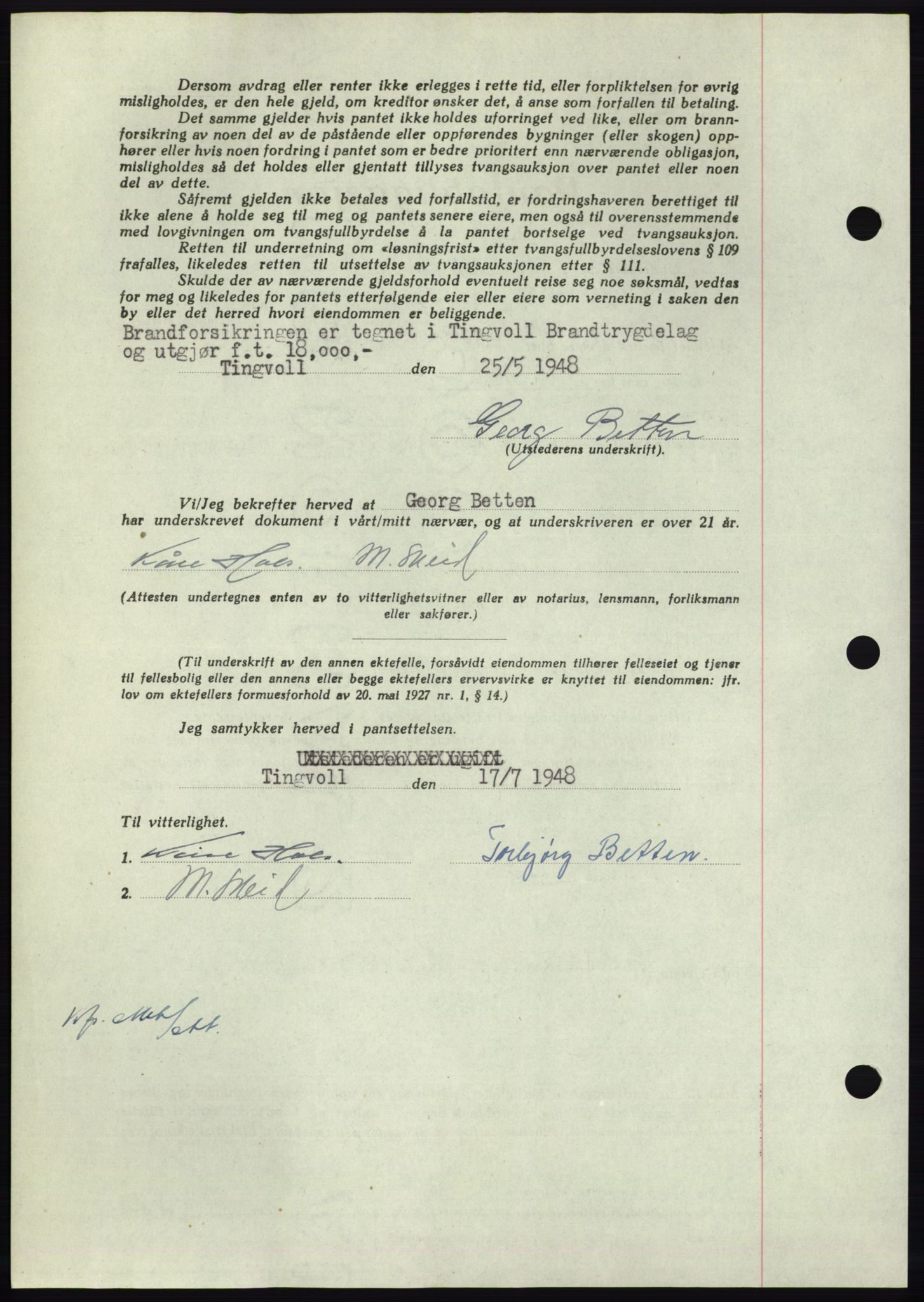 Nordmøre sorenskriveri, AV/SAT-A-4132/1/2/2Ca: Mortgage book no. B99, 1948-1948, Diary no: : 2154/1948