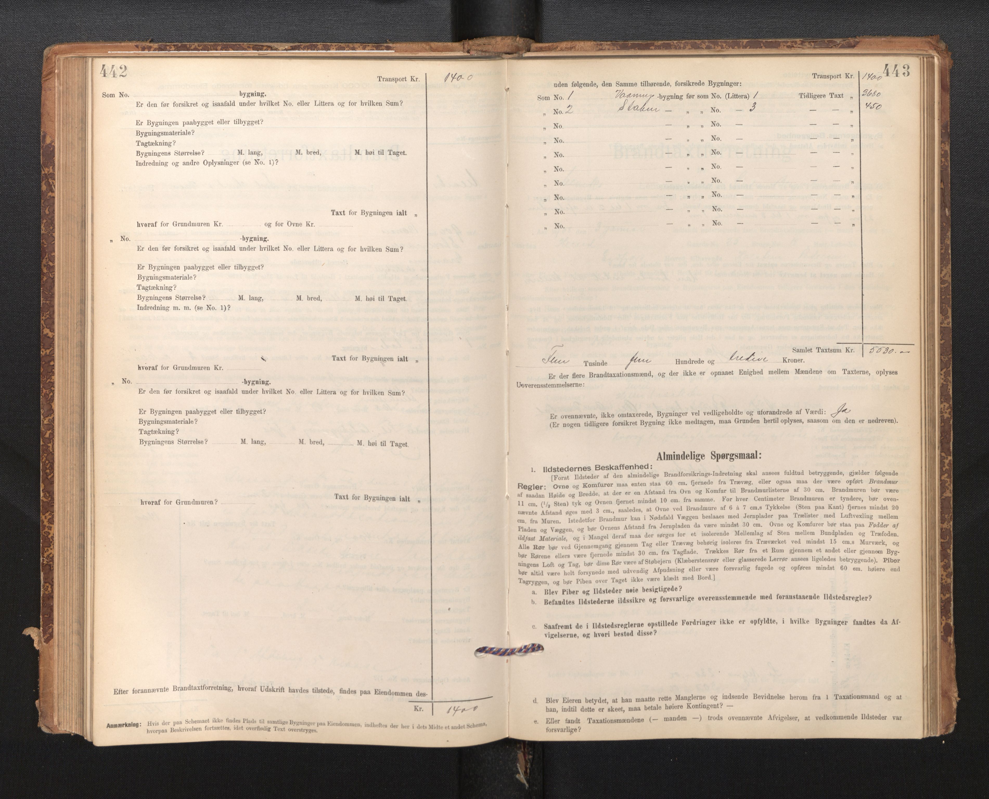 Lensmannen i Ulvik, SAB/A-35601/0012/L0003: Branntakstprotokoll, skjematakst, 1895-1946, p. 442-443