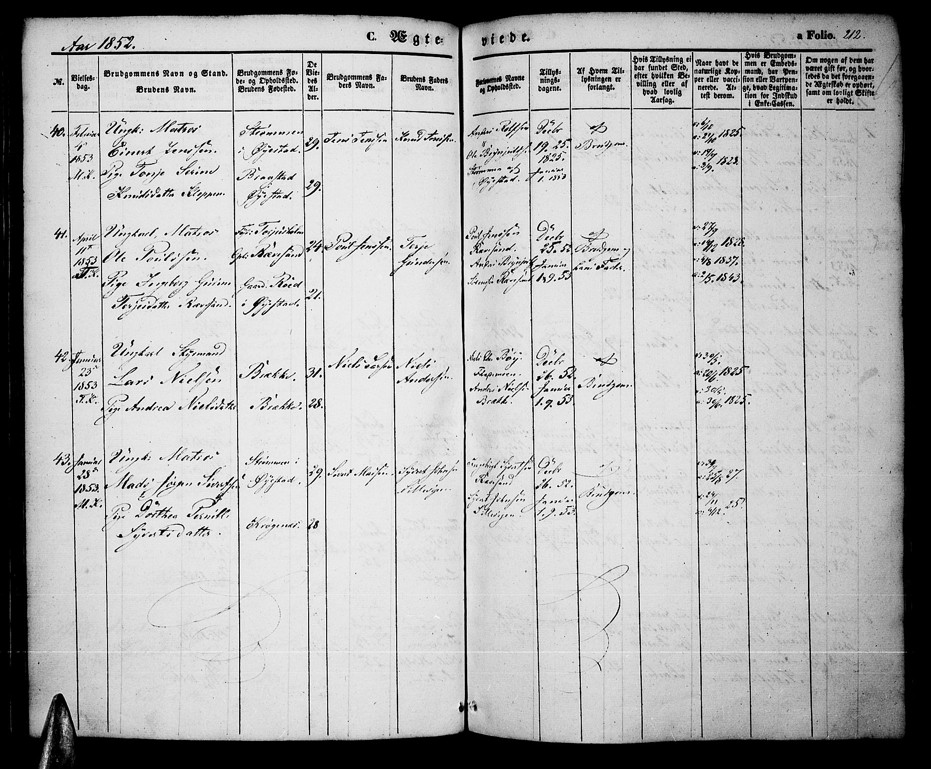 Tromøy sokneprestkontor, AV/SAK-1111-0041/F/Fa/L0005: Parish register (official) no. A 5, 1847-1856, p. 212