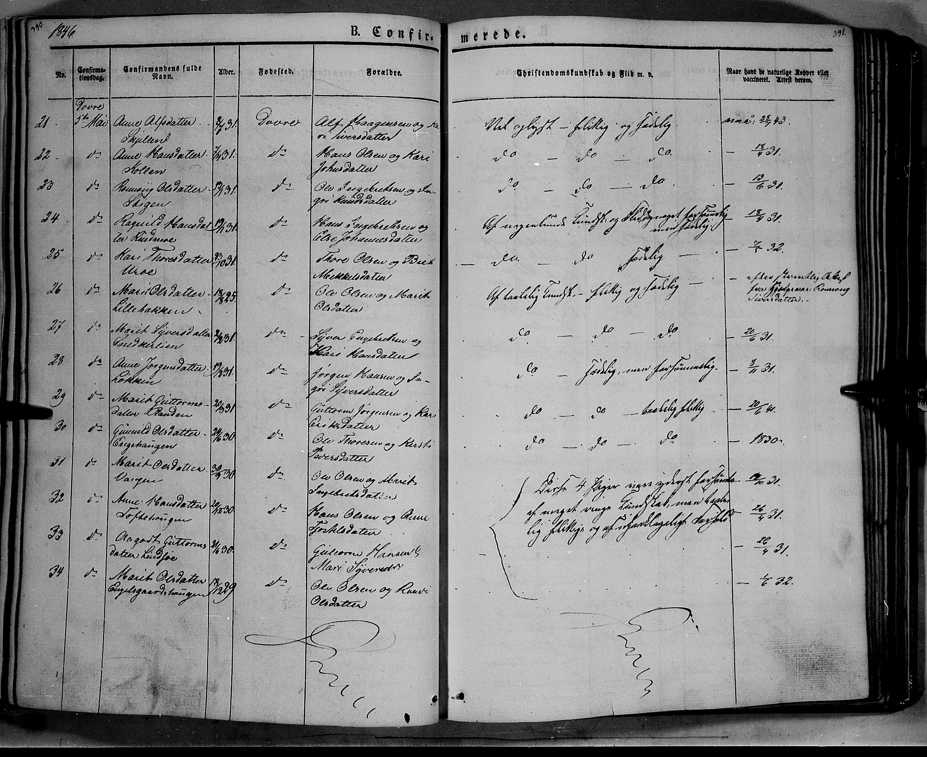 Lesja prestekontor, AV/SAH-PREST-068/H/Ha/Haa/L0006: Parish register (official) no. 6A, 1843-1854, p. 390-391