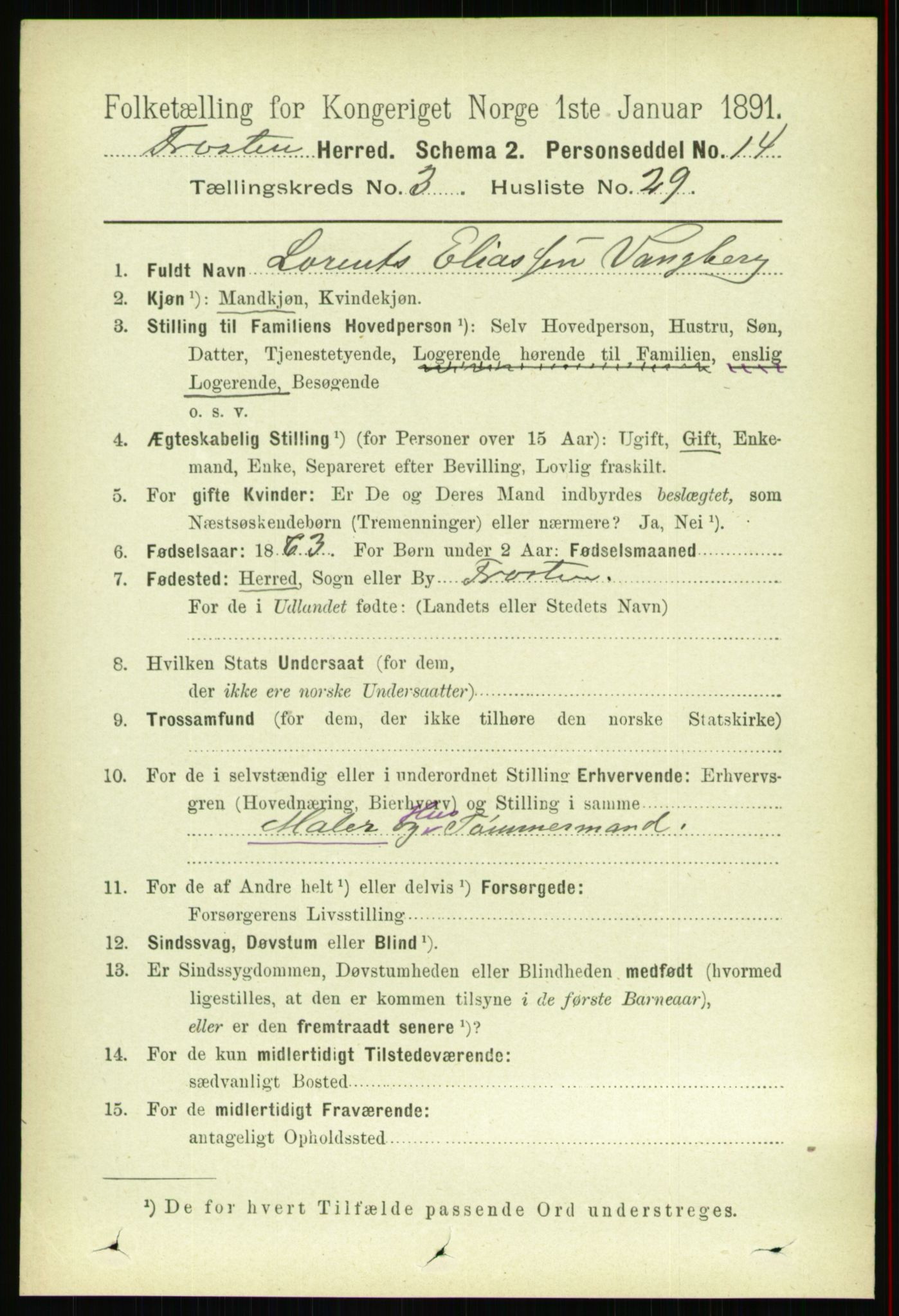 RA, 1891 census for 1717 Frosta, 1891, p. 2090