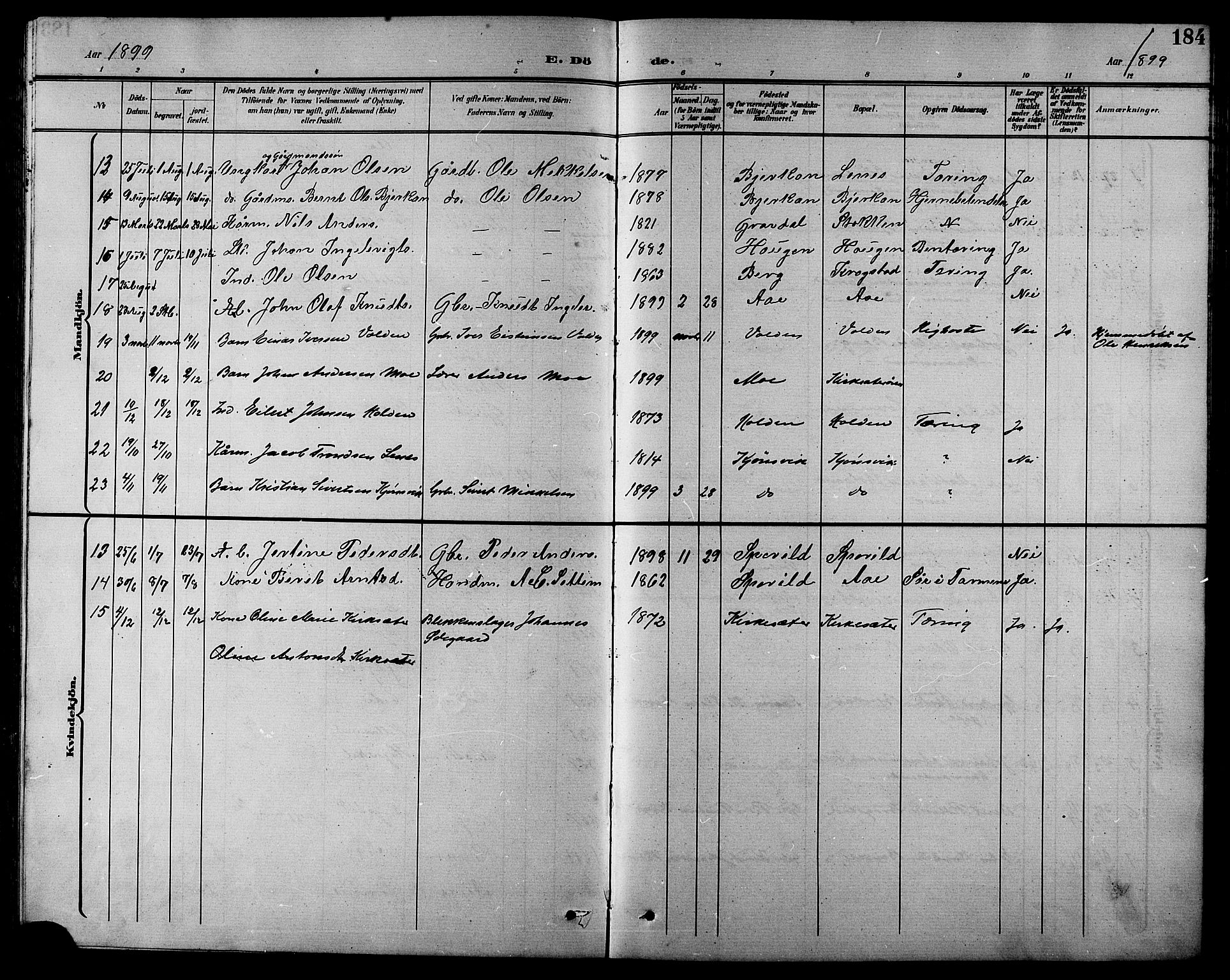 Ministerialprotokoller, klokkerbøker og fødselsregistre - Sør-Trøndelag, SAT/A-1456/630/L0505: Parish register (copy) no. 630C03, 1899-1914, p. 184