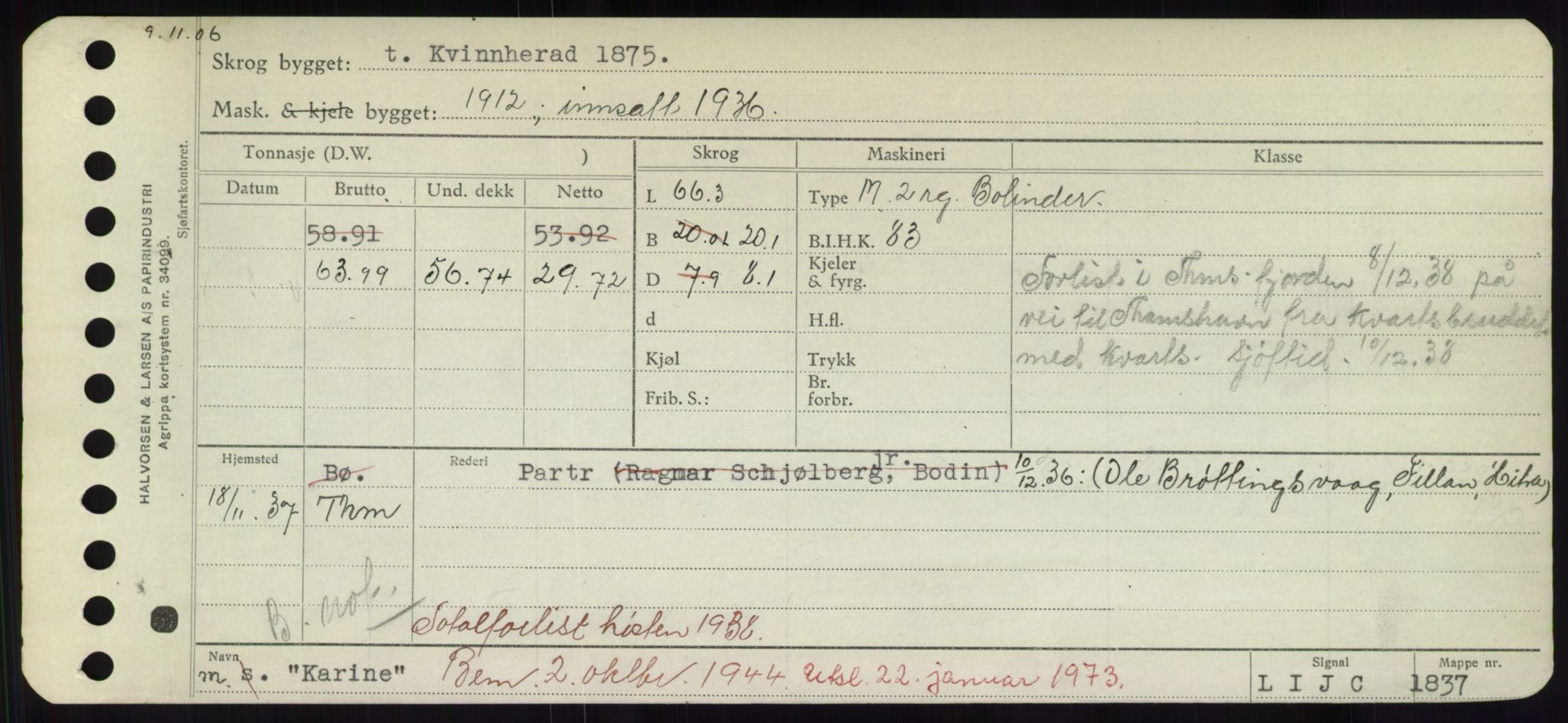 Sjøfartsdirektoratet med forløpere, Skipsmålingen, RA/S-1627/H/Hd/L0020: Fartøy, K-Kon, p. 97