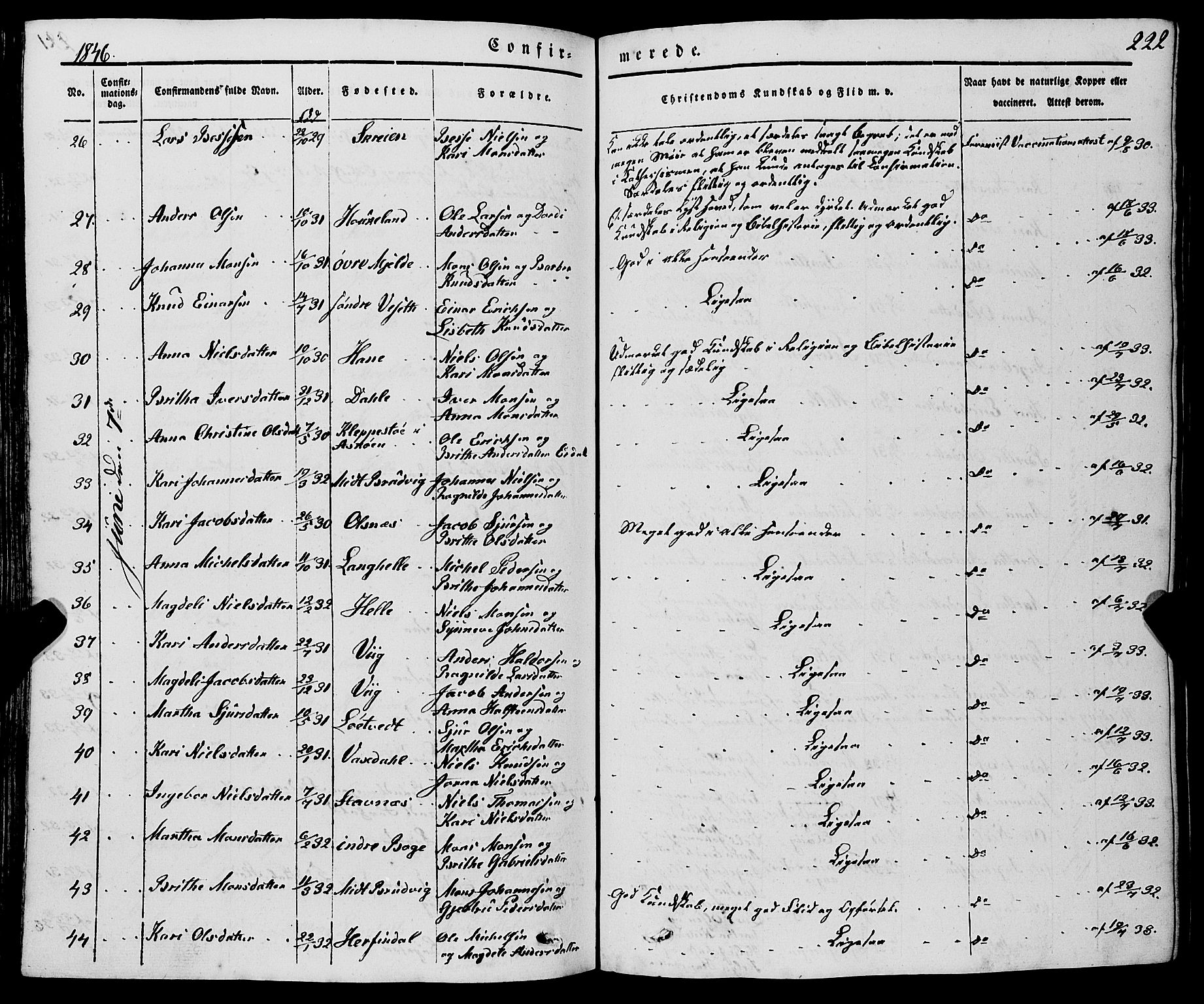 Haus sokneprestembete, AV/SAB-A-75601/H/Haa: Parish register (official) no. A 15, 1838-1847, p. 222