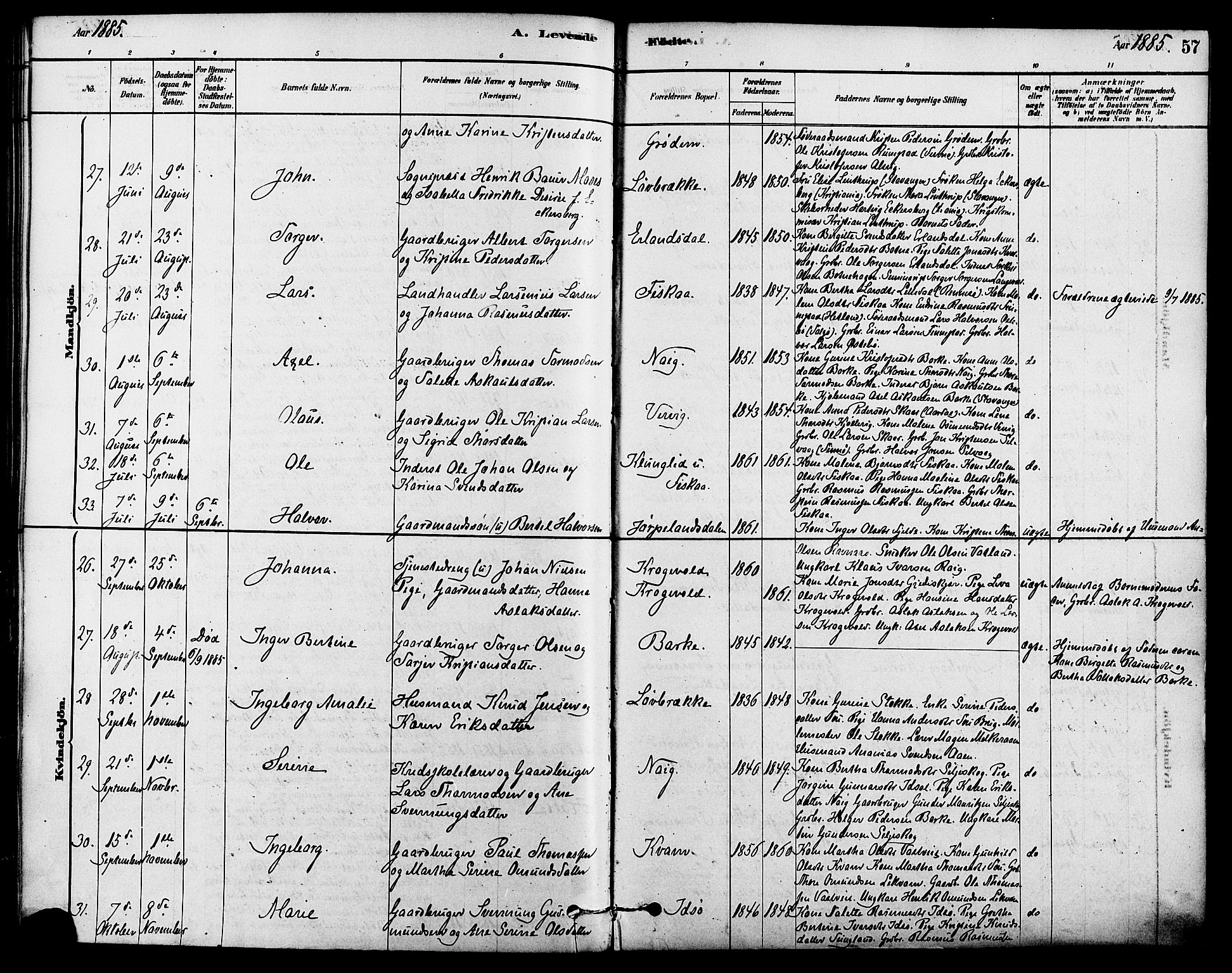 Strand sokneprestkontor, AV/SAST-A-101828/H/Ha/Haa/L0009: Parish register (official) no. A 9, 1877-1908, p. 57