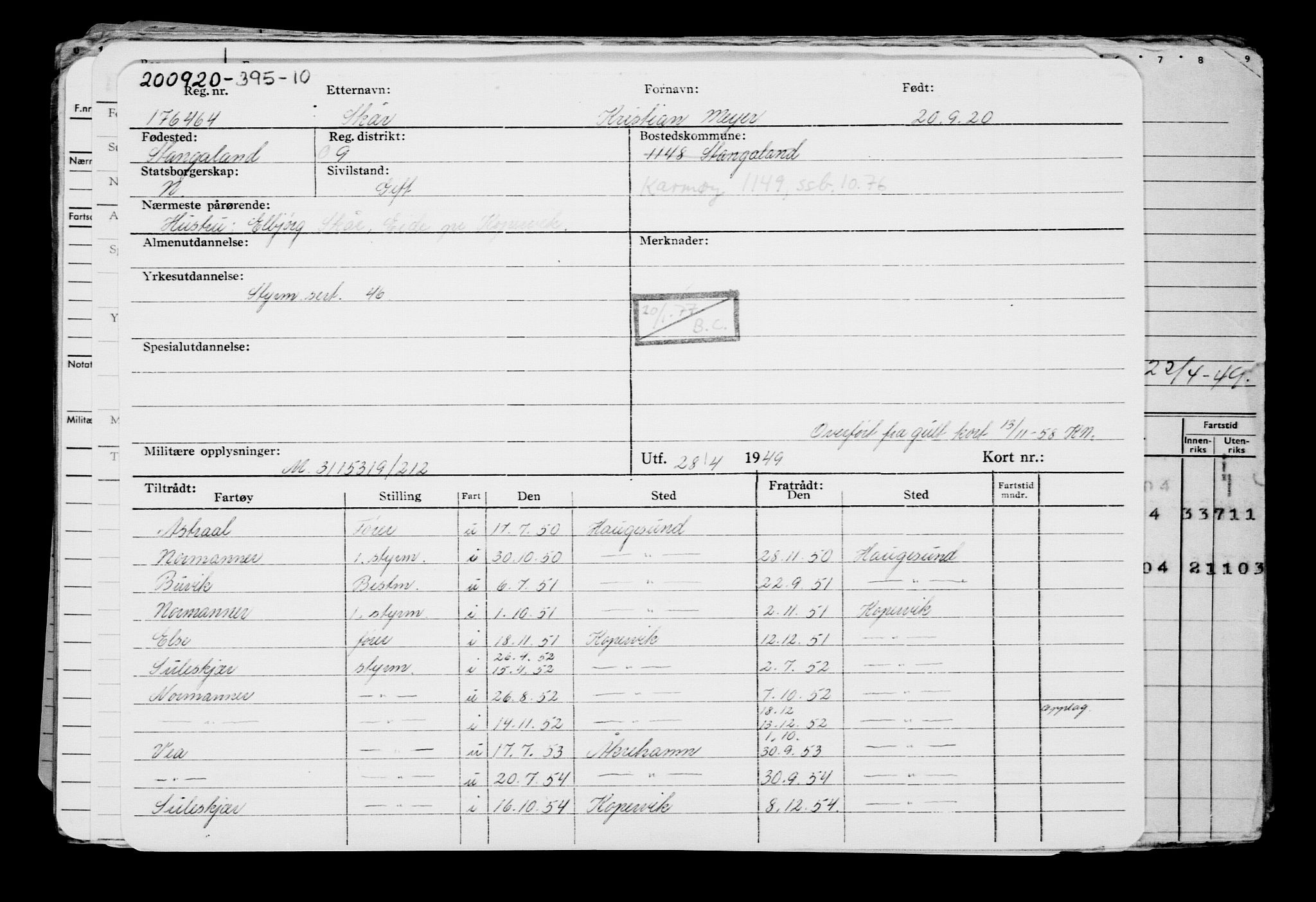 Direktoratet for sjømenn, AV/RA-S-3545/G/Gb/L0185: Hovedkort, 1920, p. 549