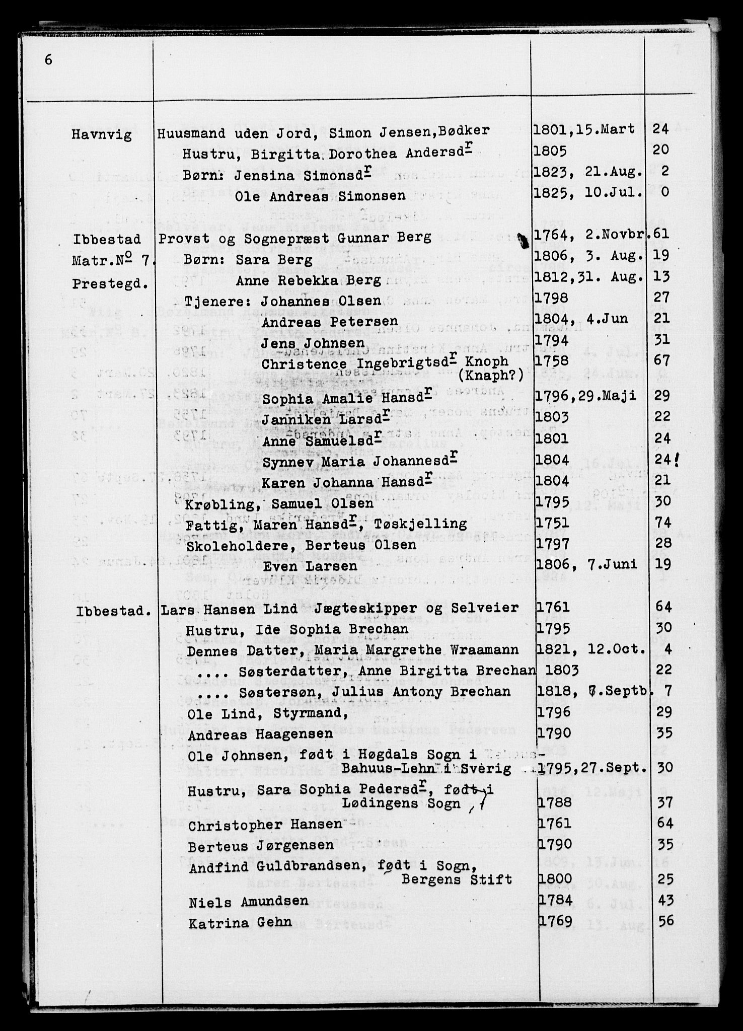 , Census 1825 for Ibestad, 1825, p. 6