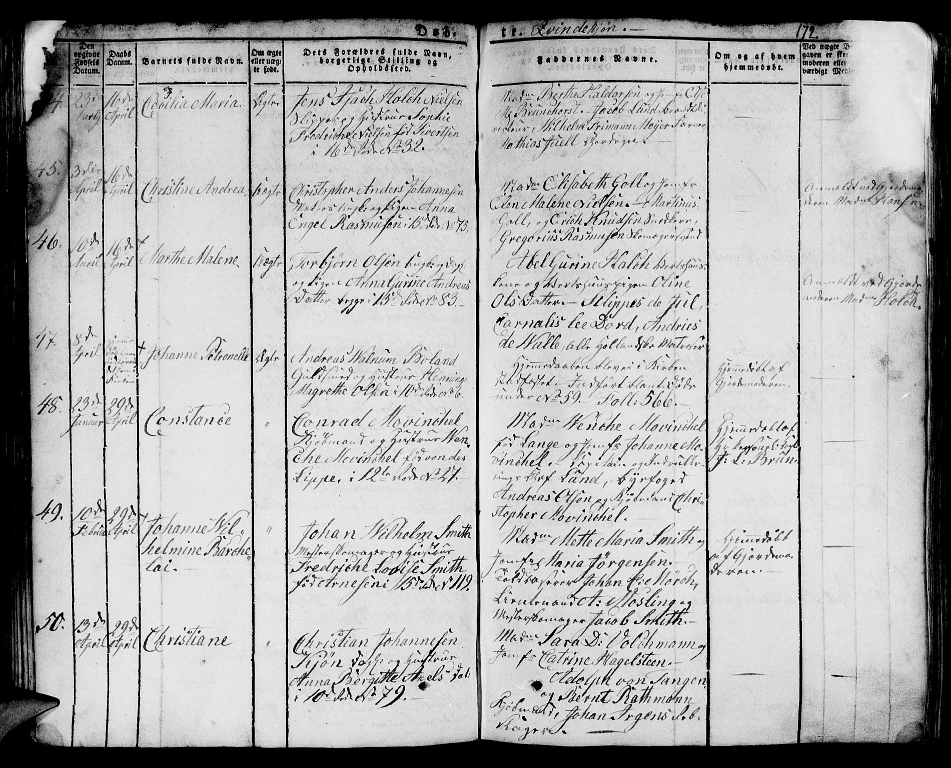 Domkirken sokneprestembete, SAB/A-74801/H/Hab/L0005: Parish register (copy) no. A 5, 1821-1830, p. 172