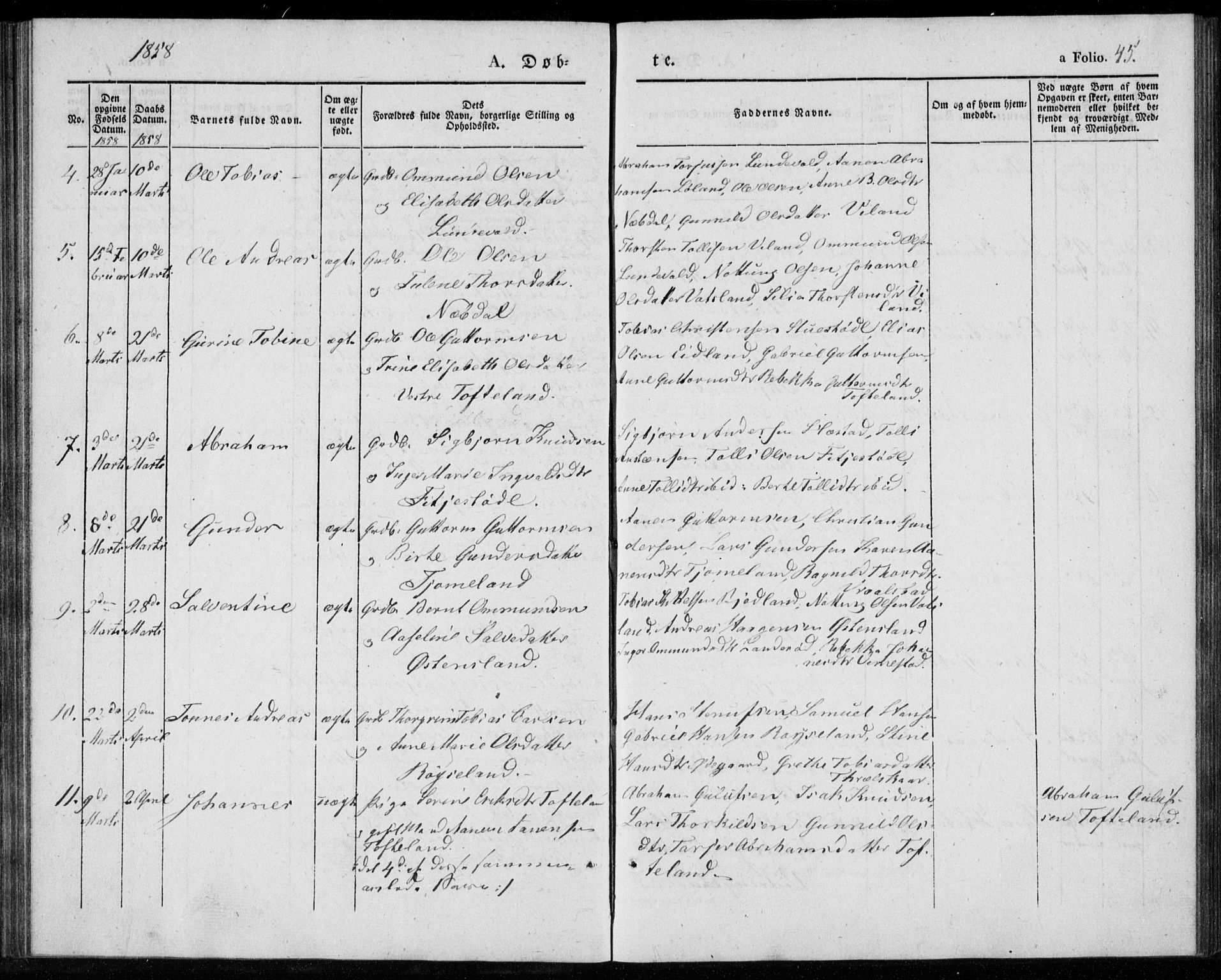 Lyngdal sokneprestkontor, AV/SAK-1111-0029/F/Fa/Fab/L0001: Parish register (official) no. A 1, 1838-1860, p. 45