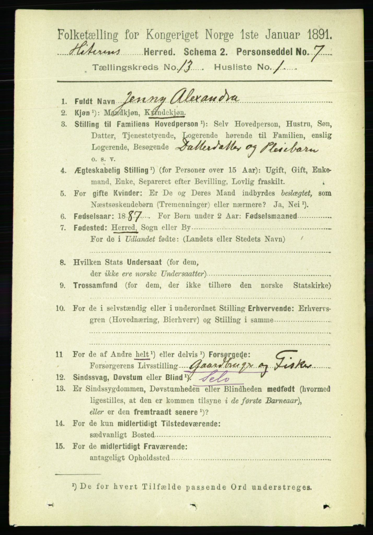 RA, 1891 census for 1617 Hitra, 1891, p. 2737