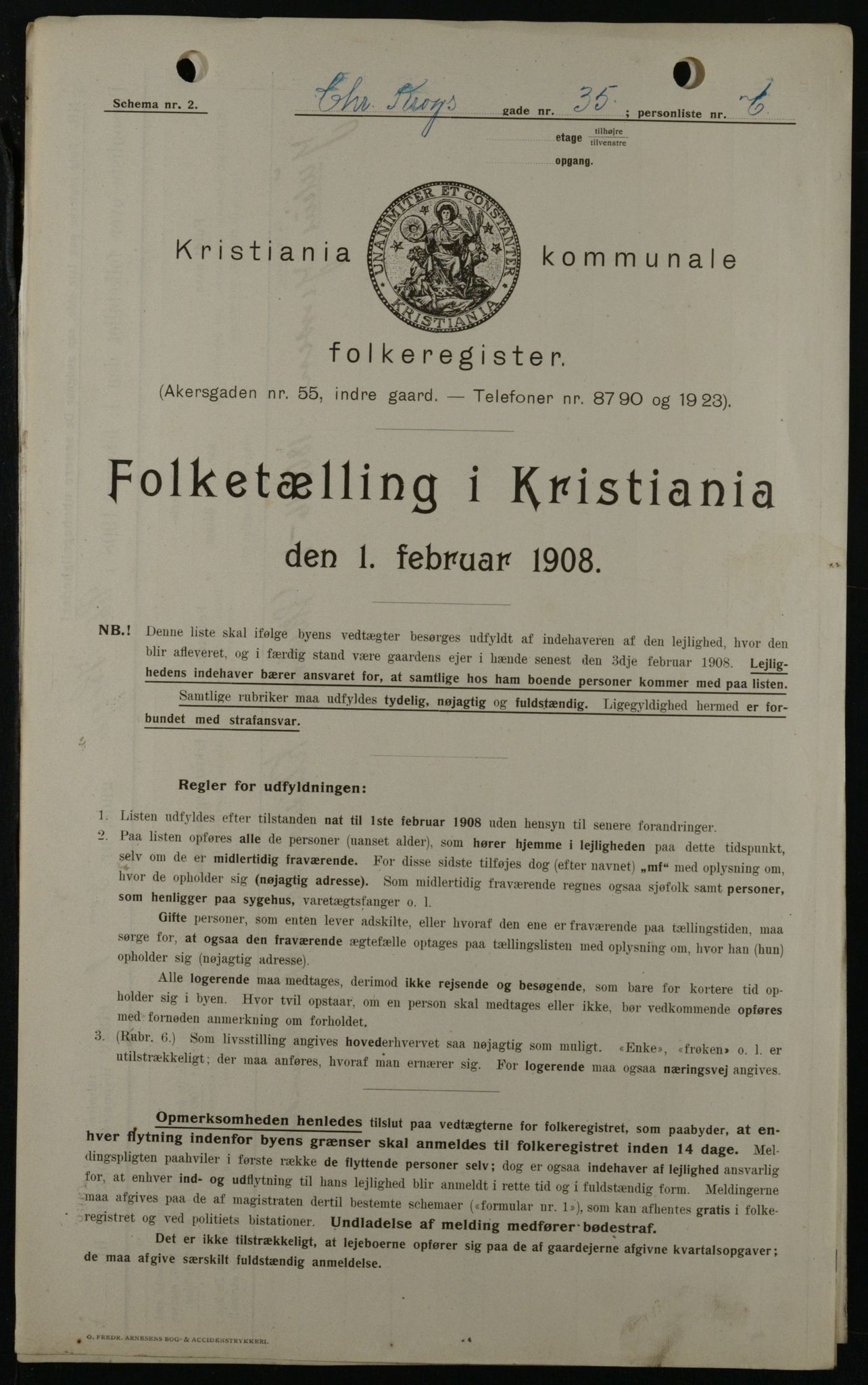 OBA, Municipal Census 1908 for Kristiania, 1908, p. 11255