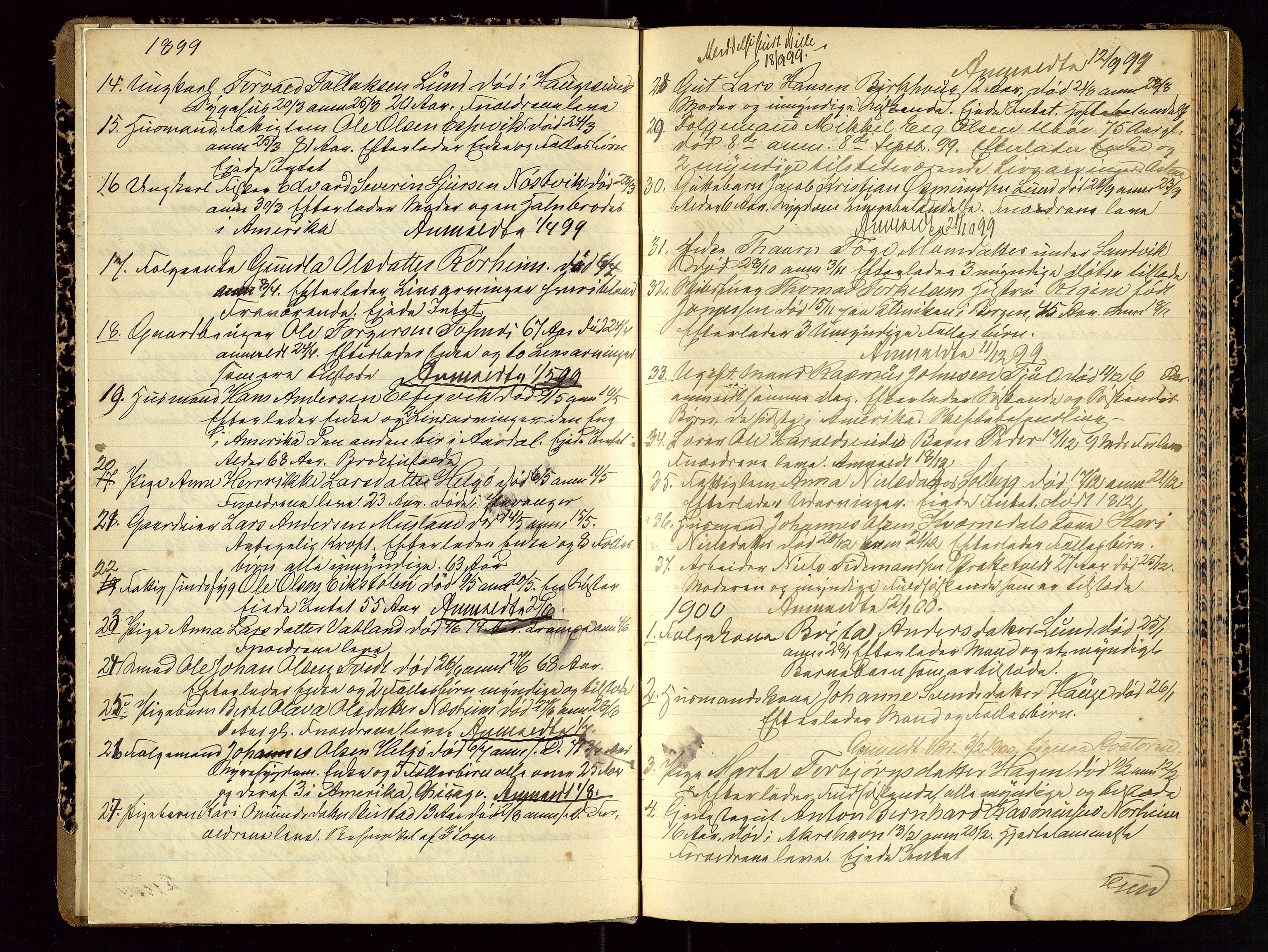 Nedstrand lensmannskontor, AV/SAST-A-100236/Gga/L0002: "Anmeldte Dødsfald Begyndt 1 Januar 1899", 1899-1911