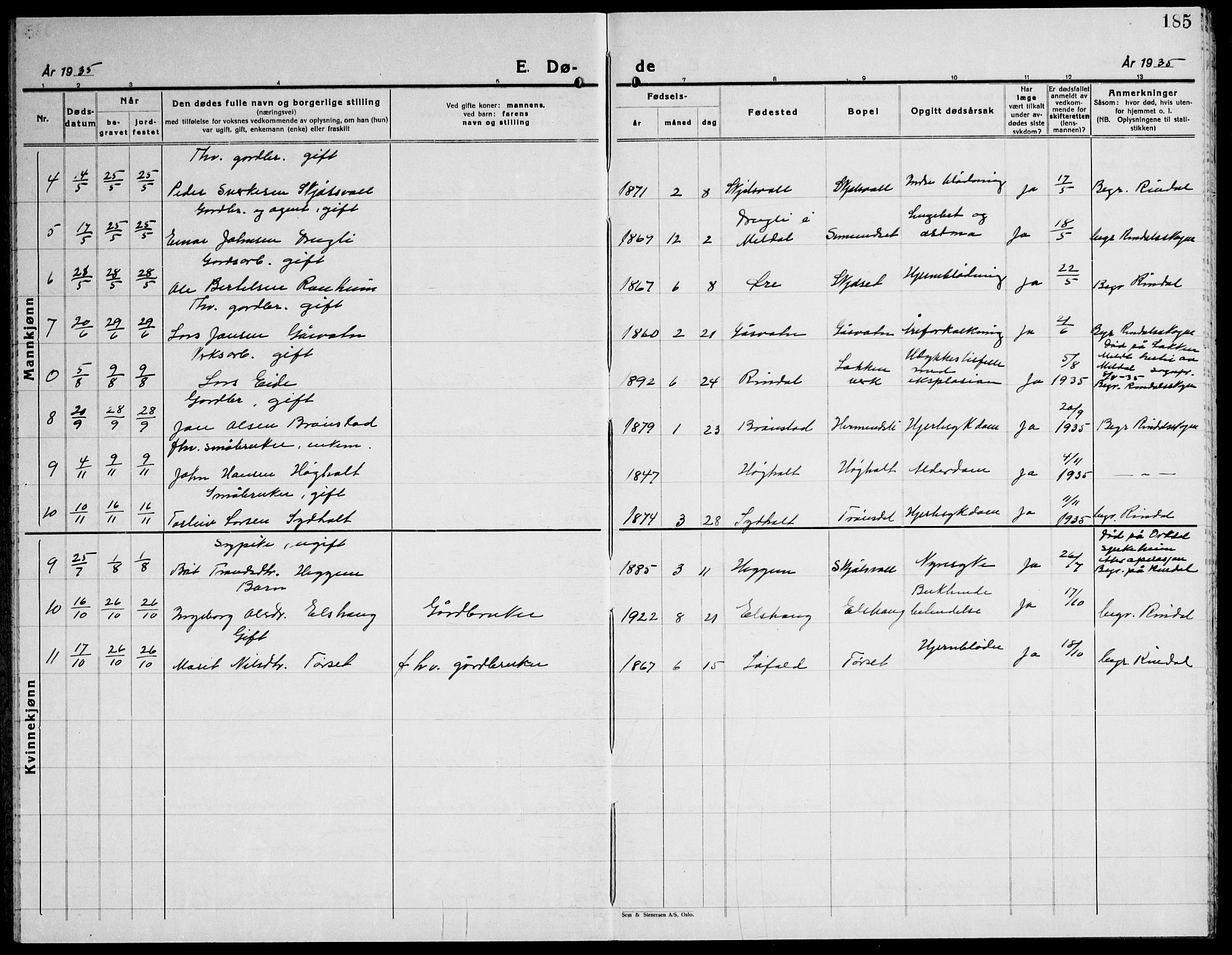 Ministerialprotokoller, klokkerbøker og fødselsregistre - Møre og Romsdal, AV/SAT-A-1454/598/L1080: Parish register (copy) no. 598C05, 1927-1944, p. 185