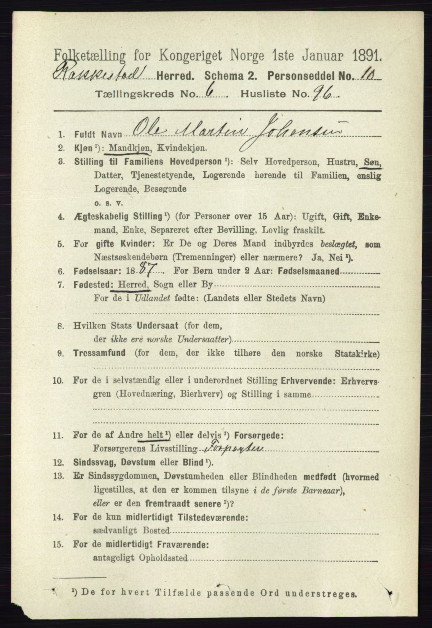 RA, 1891 census for 0128 Rakkestad, 1891, p. 3039