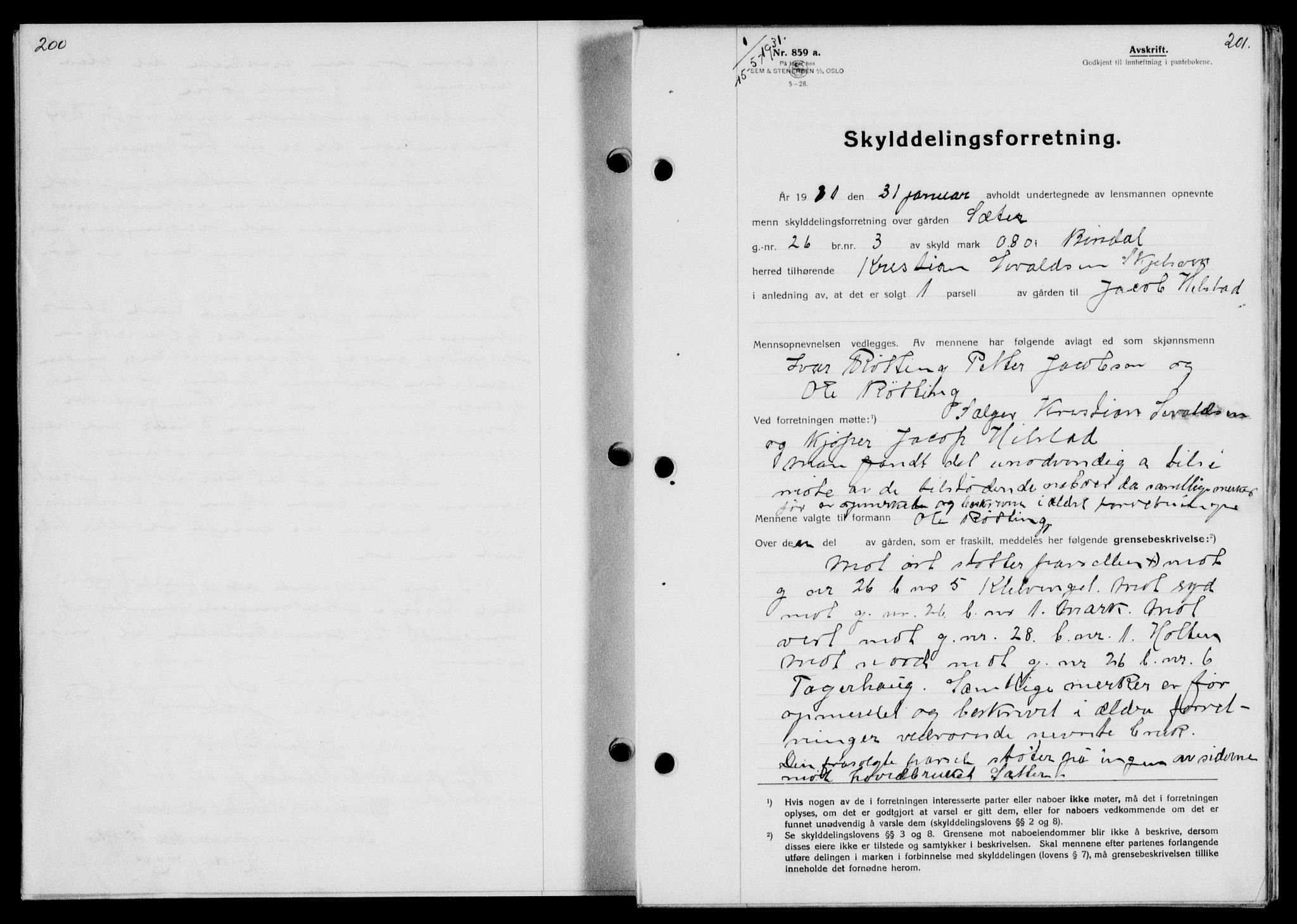 Brønnøy sorenskriveri, AV/SAT-A-4170/1/2/2C/L0009: Mortgage book no. 9, 1931-1932, p. 200-201, Deed date: 15.05.1931