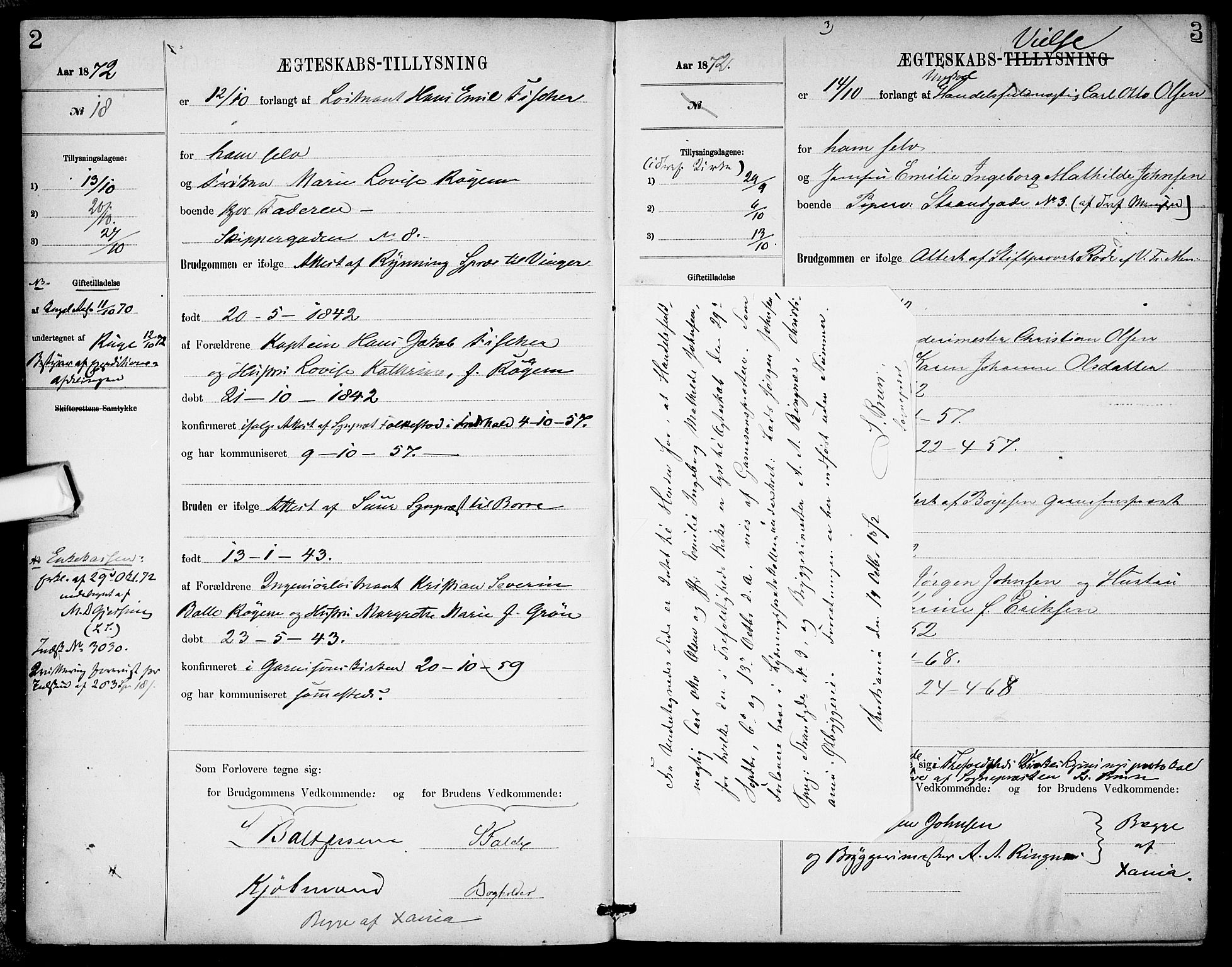 Garnisonsmenigheten Kirkebøker, AV/SAO-A-10846/H/Ha/L0007: Banns register no. I 7, 1872-1893, p. 2-3