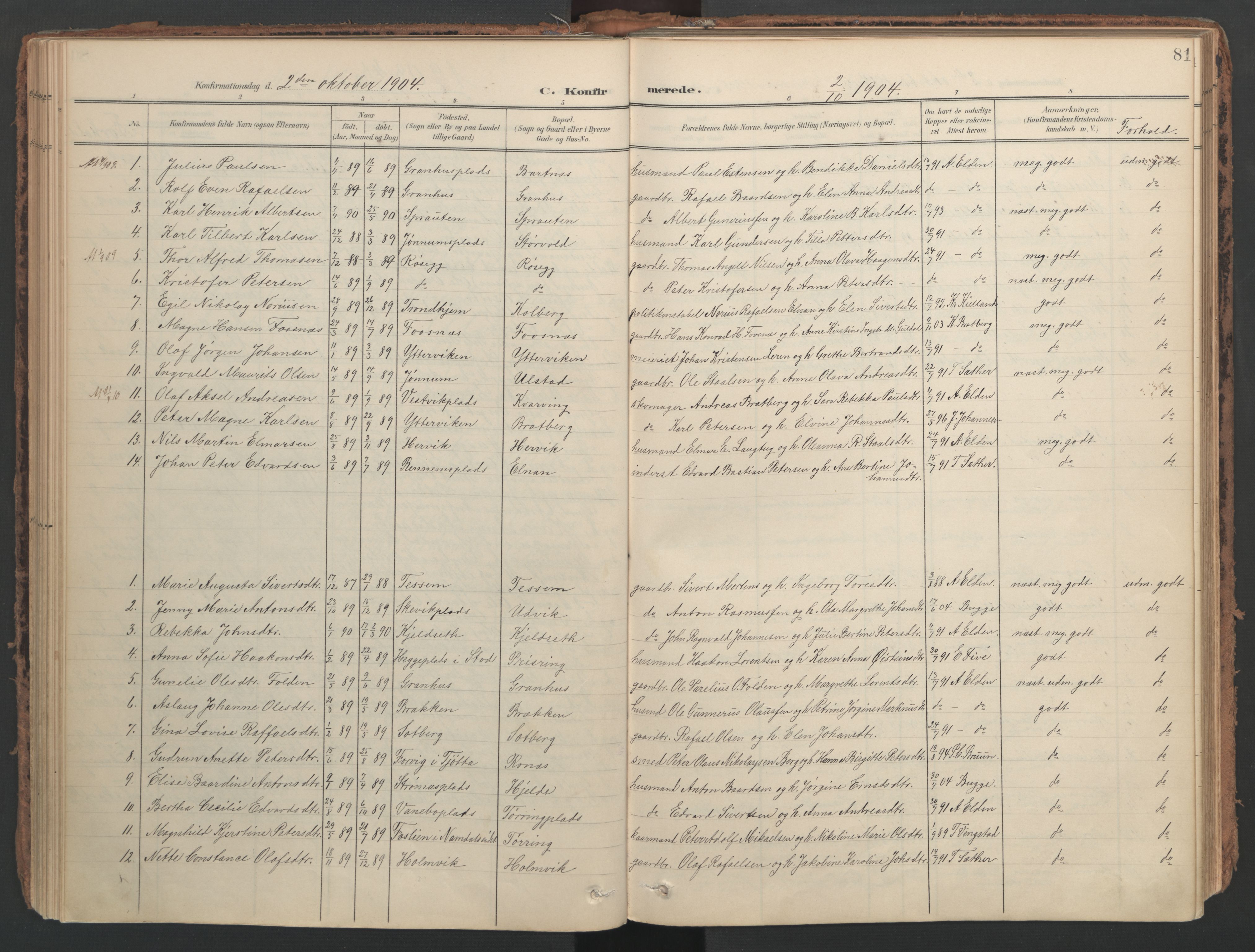 Ministerialprotokoller, klokkerbøker og fødselsregistre - Nord-Trøndelag, SAT/A-1458/741/L0397: Parish register (official) no. 741A11, 1901-1911, p. 81