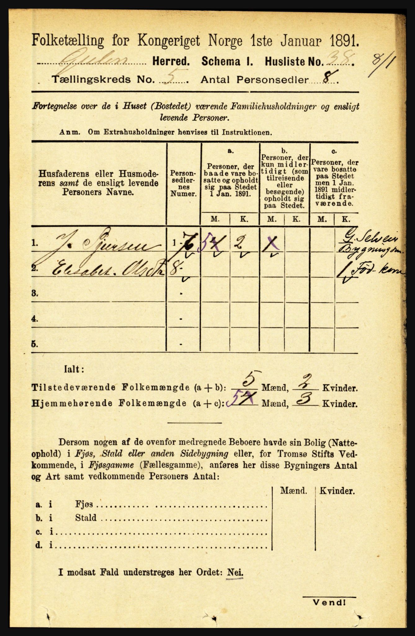 RA, 1891 census for 1411 Gulen, 1891, p. 1655