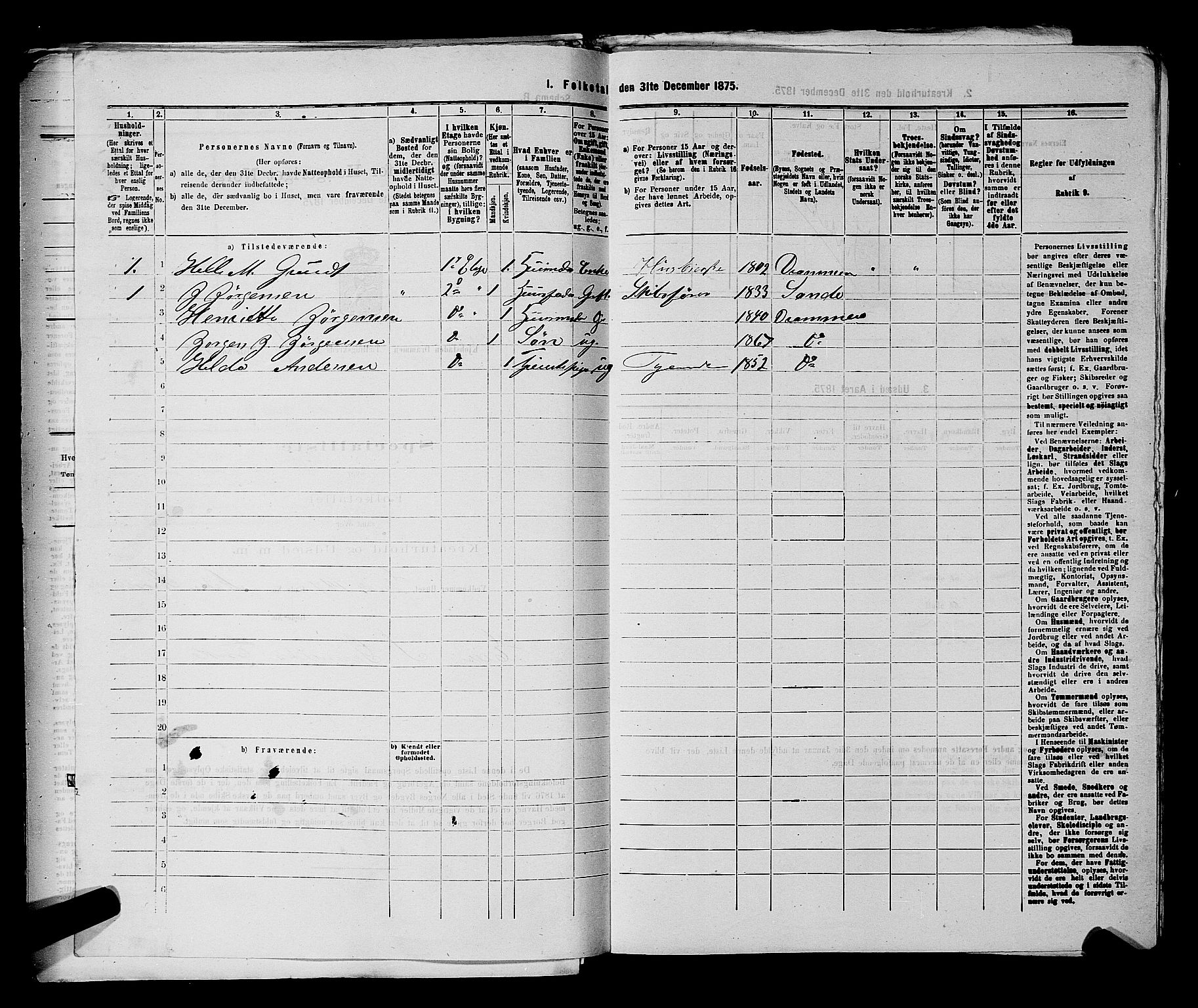 SAKO, 1875 census for 0602 Drammen, 1875, p. 1845