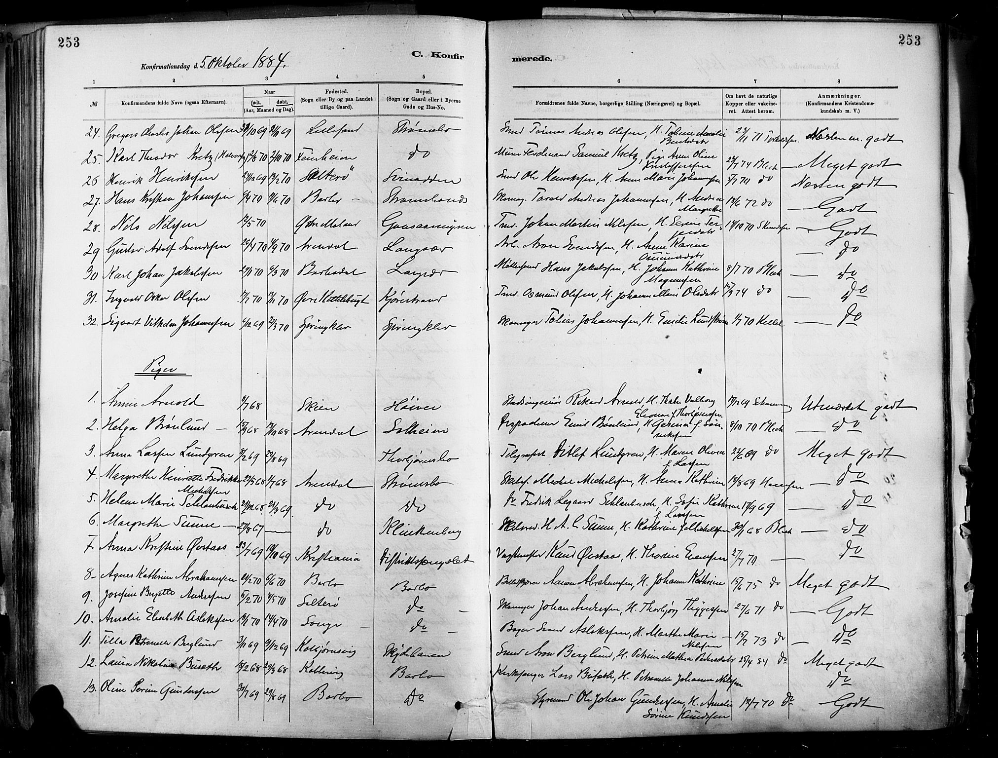 Barbu sokneprestkontor, SAK/1111-0003/F/Fa/L0002: Parish register (official) no. A 2, 1883-1898, p. 253