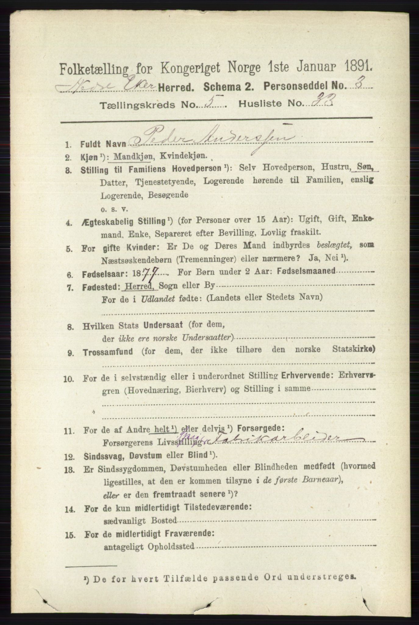 RA, 1891 census for 0625 Nedre Eiker, 1891, p. 2512