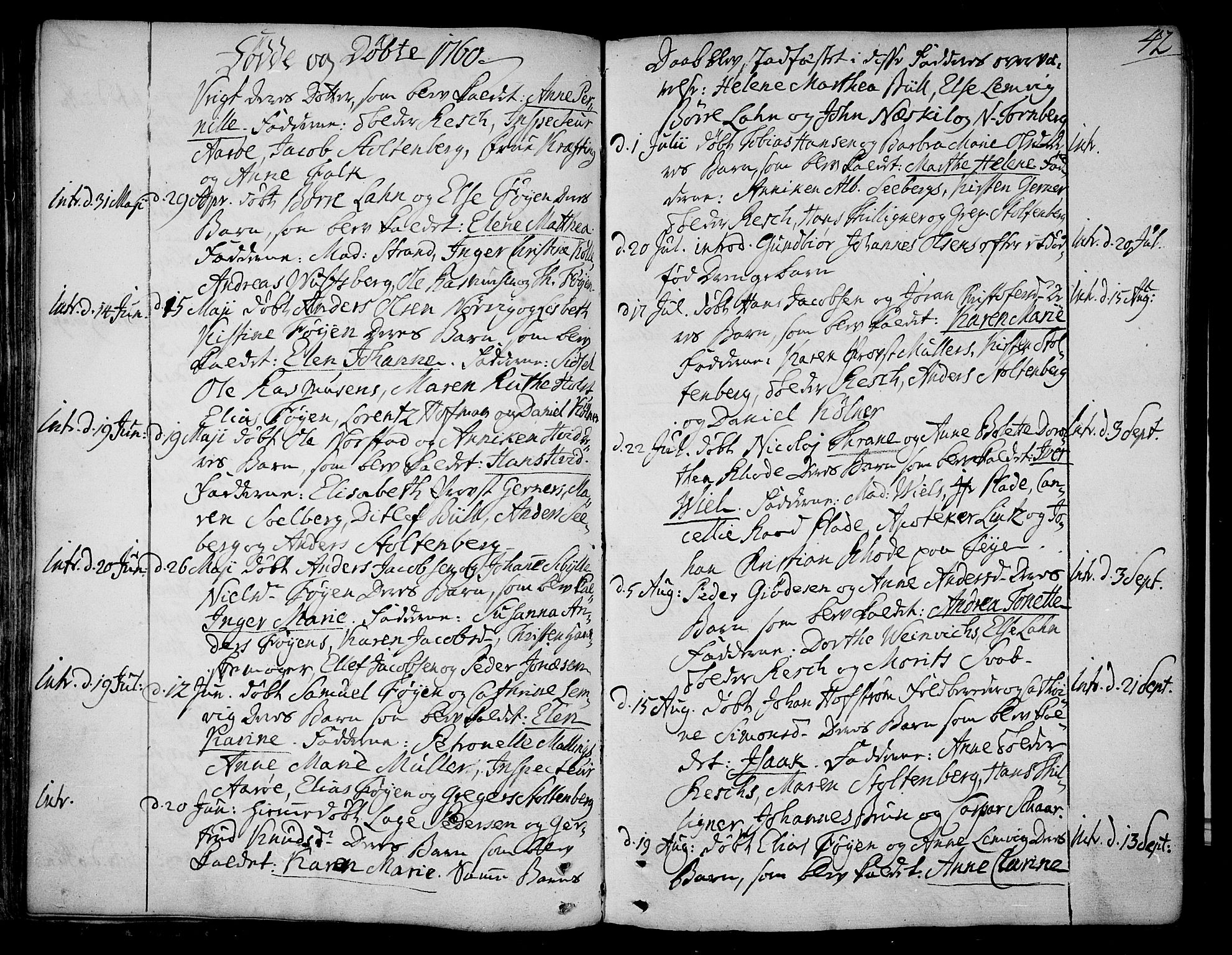 Tønsberg kirkebøker, AV/SAKO-A-330/F/Fa/L0002: Parish register (official) no. I 2, 1760-1796, p. 42