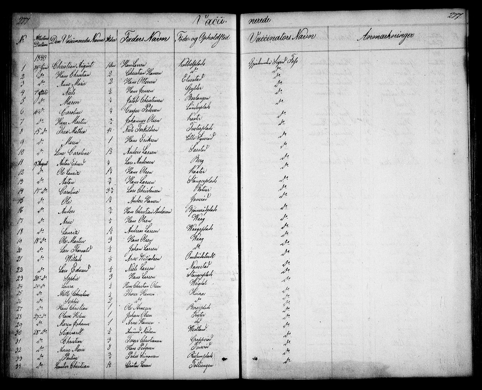 Våler prestekontor Kirkebøker, SAO/A-11083/F/Fa/L0006: Parish register (official) no. I 6, 1840-1861, p. 277
