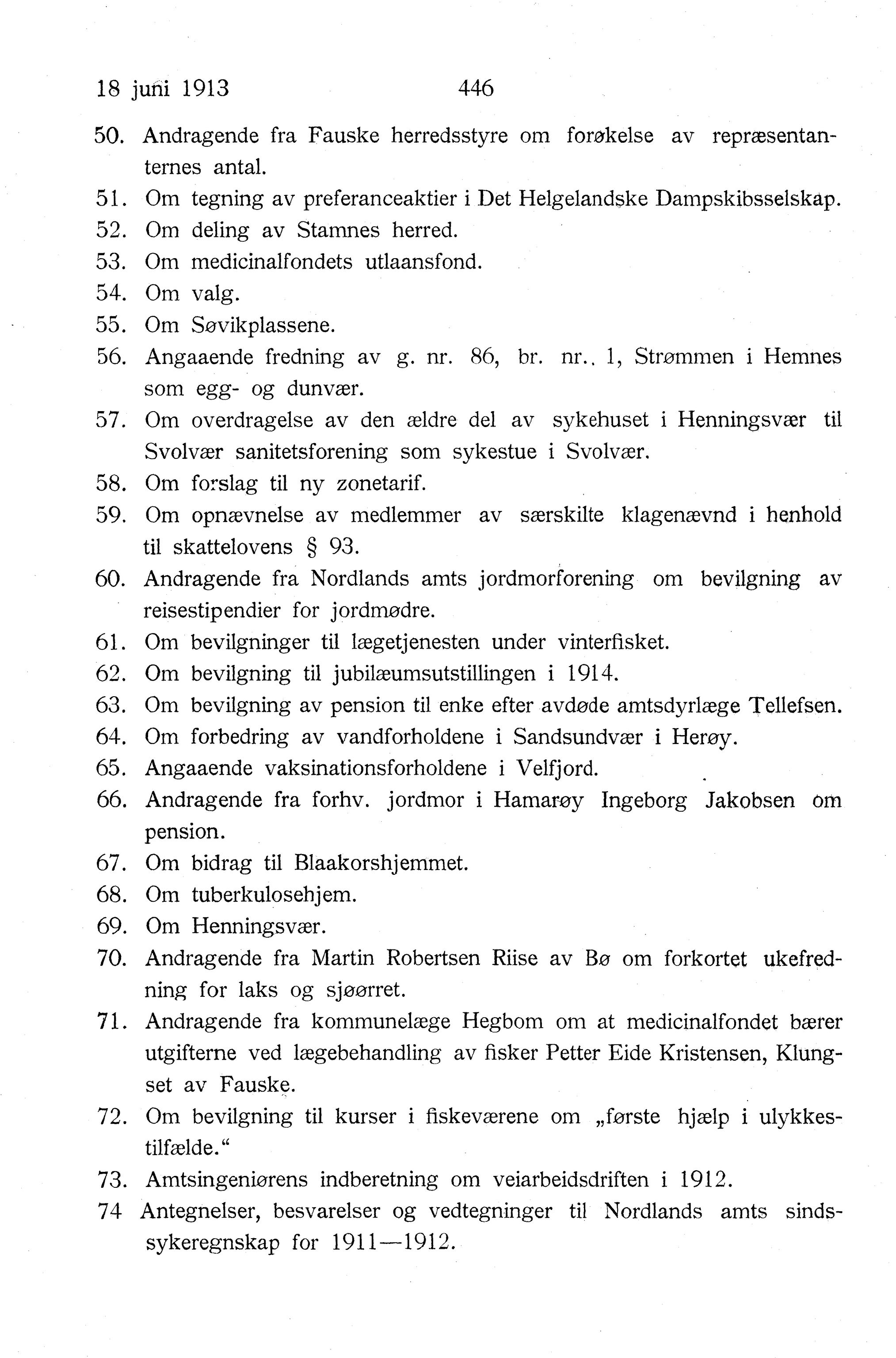 Nordland Fylkeskommune. Fylkestinget, AIN/NFK-17/176/A/Ac/L0036: Fylkestingsforhandlinger 1913, 1913