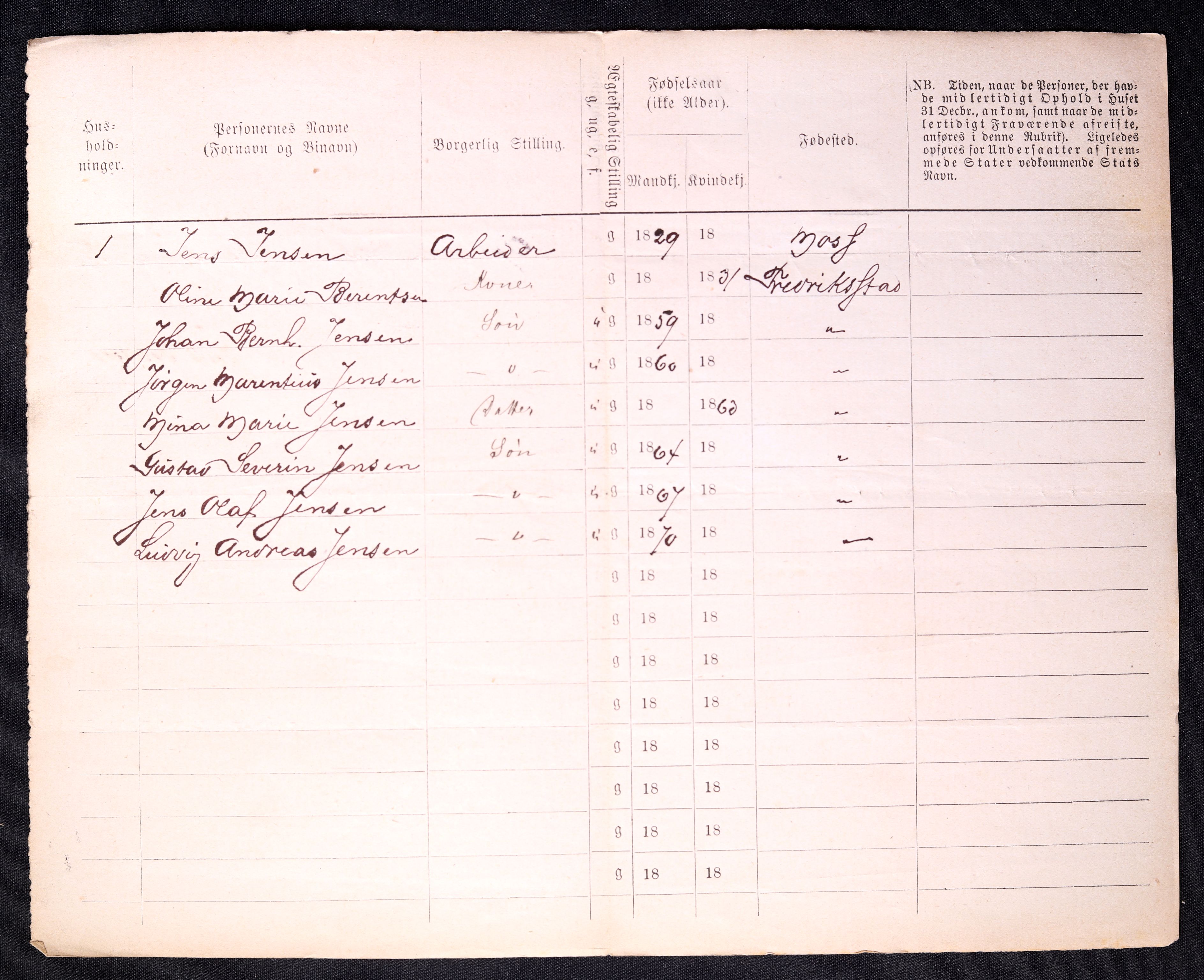 RA, 1870 census for 0103 Fredrikstad, 1870, p. 1218