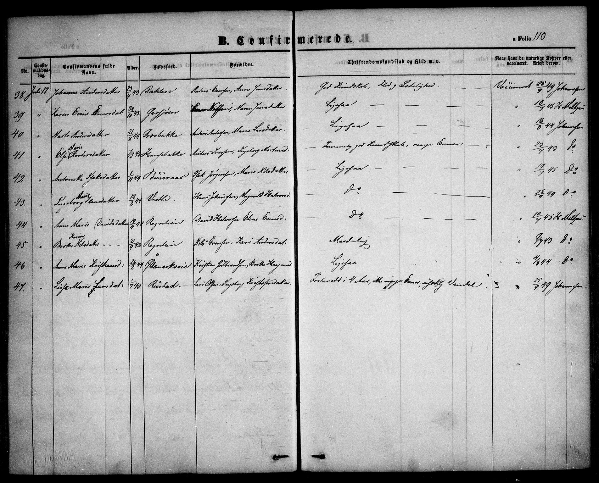 Hurdal prestekontor Kirkebøker, AV/SAO-A-10889/F/Fa/L0005: Parish register (official) no. I 5, 1846-1859, p. 110