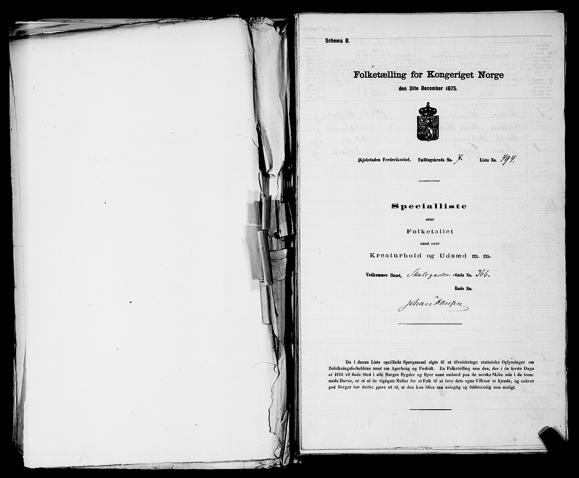 RA, 1875 census for 0103B Fredrikstad/Fredrikstad, 1875, p. 1146