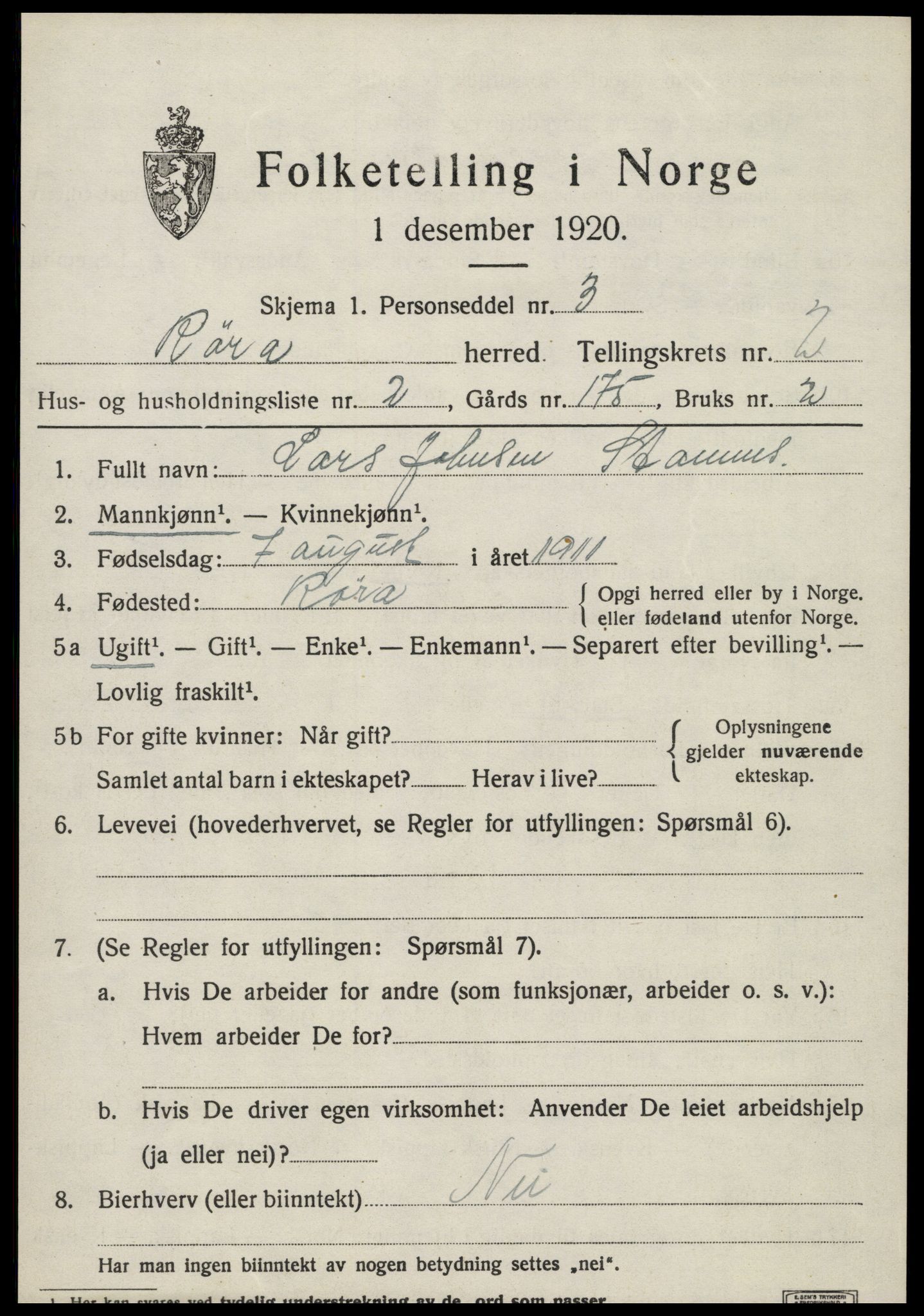SAT, 1920 census for Røra, 1920, p. 1523