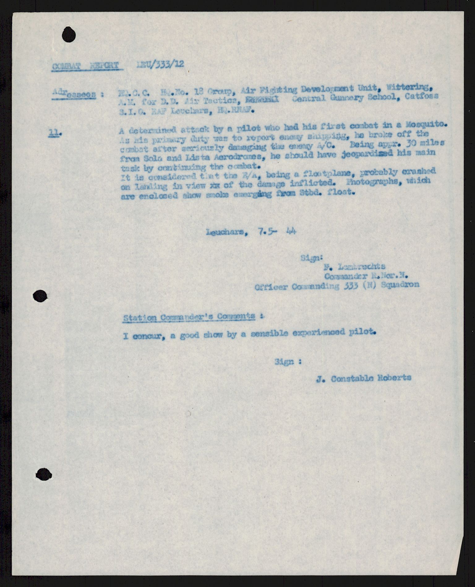 Forsvaret, 333 Skvadron, AV/RA-RAFA-2003/1/Da/L0041: Combat, Crash and and Circumstantial Reports , 1943-1945, p. 339
