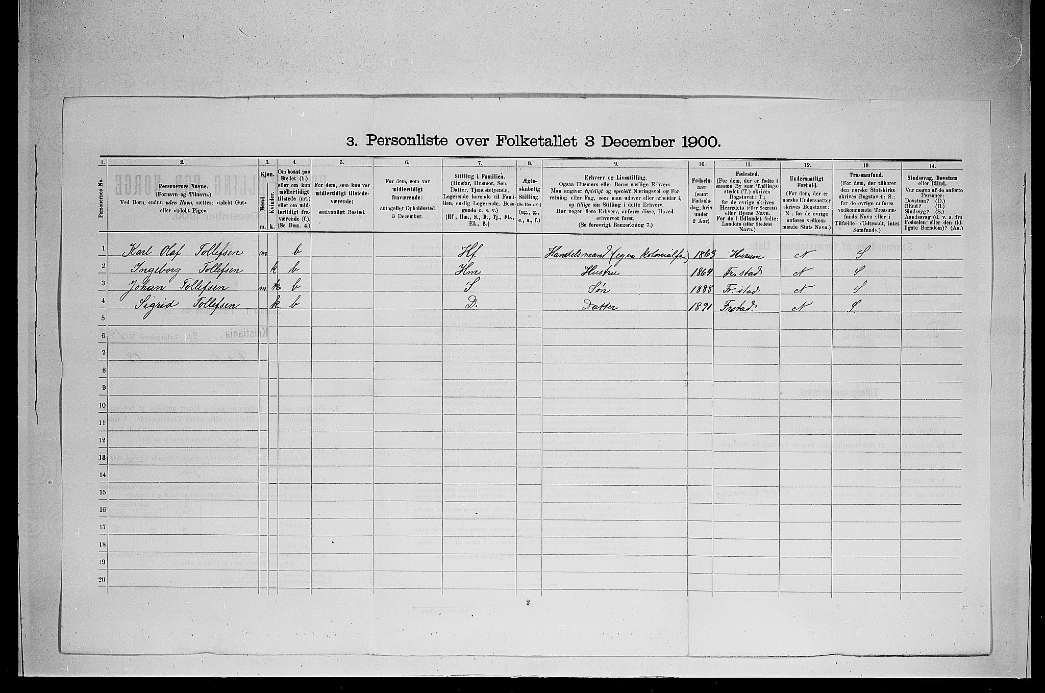 SAO, 1900 census for Kristiania, 1900, p. 20953