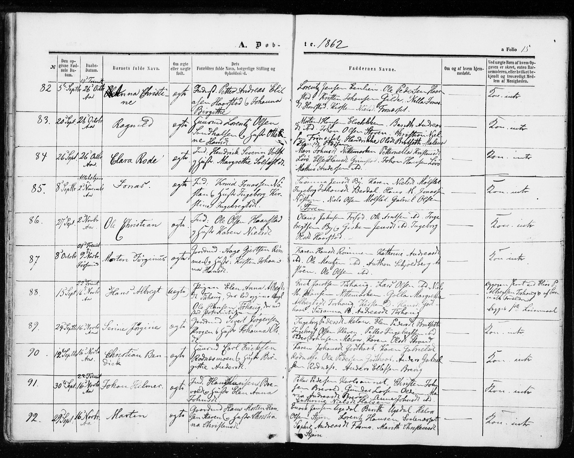 Ministerialprotokoller, klokkerbøker og fødselsregistre - Sør-Trøndelag, SAT/A-1456/655/L0678: Parish register (official) no. 655A07, 1861-1873, p. 15