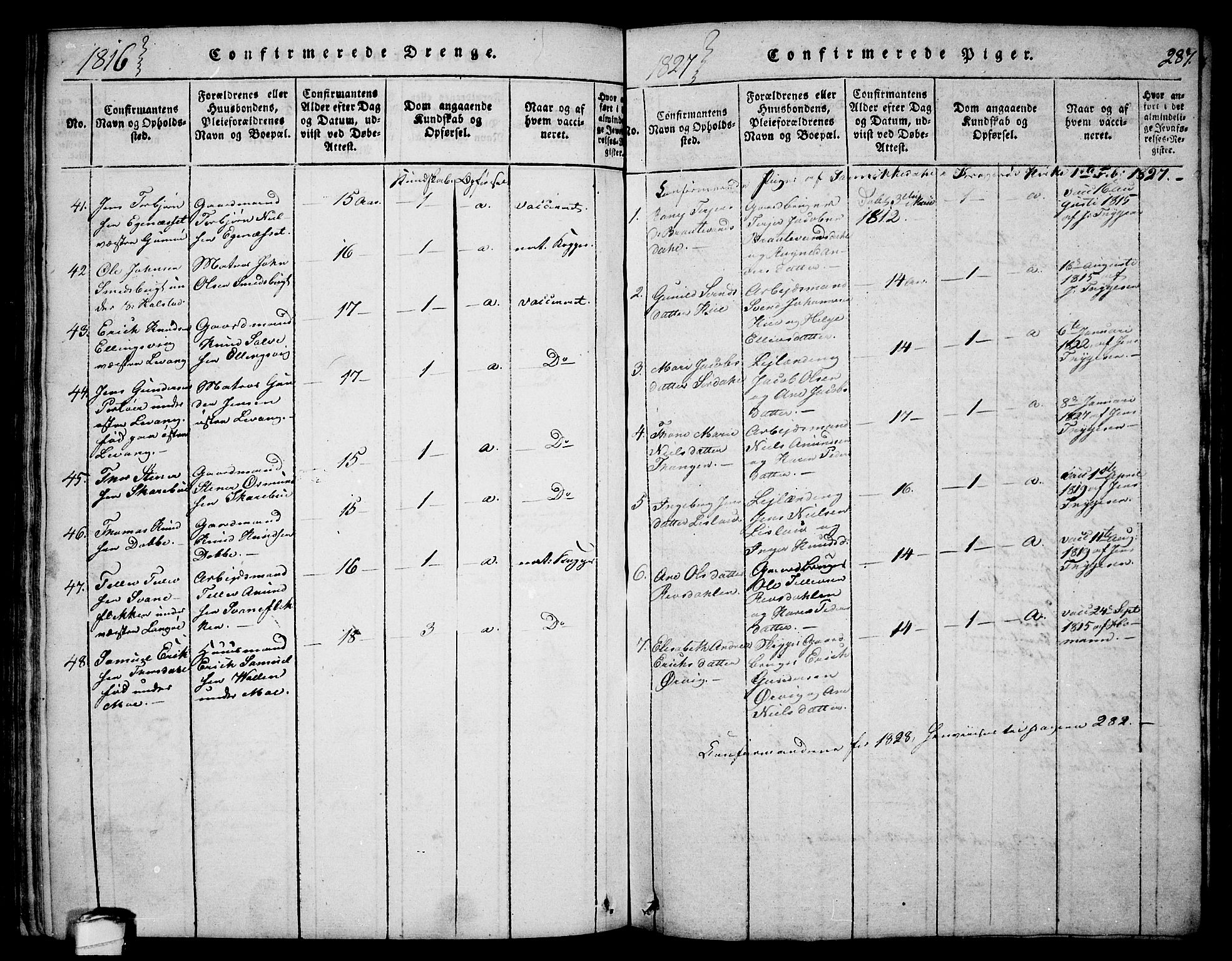 Sannidal kirkebøker, SAKO/A-296/F/Fa/L0004: Parish register (official) no. 4, 1814-1829, p. 287