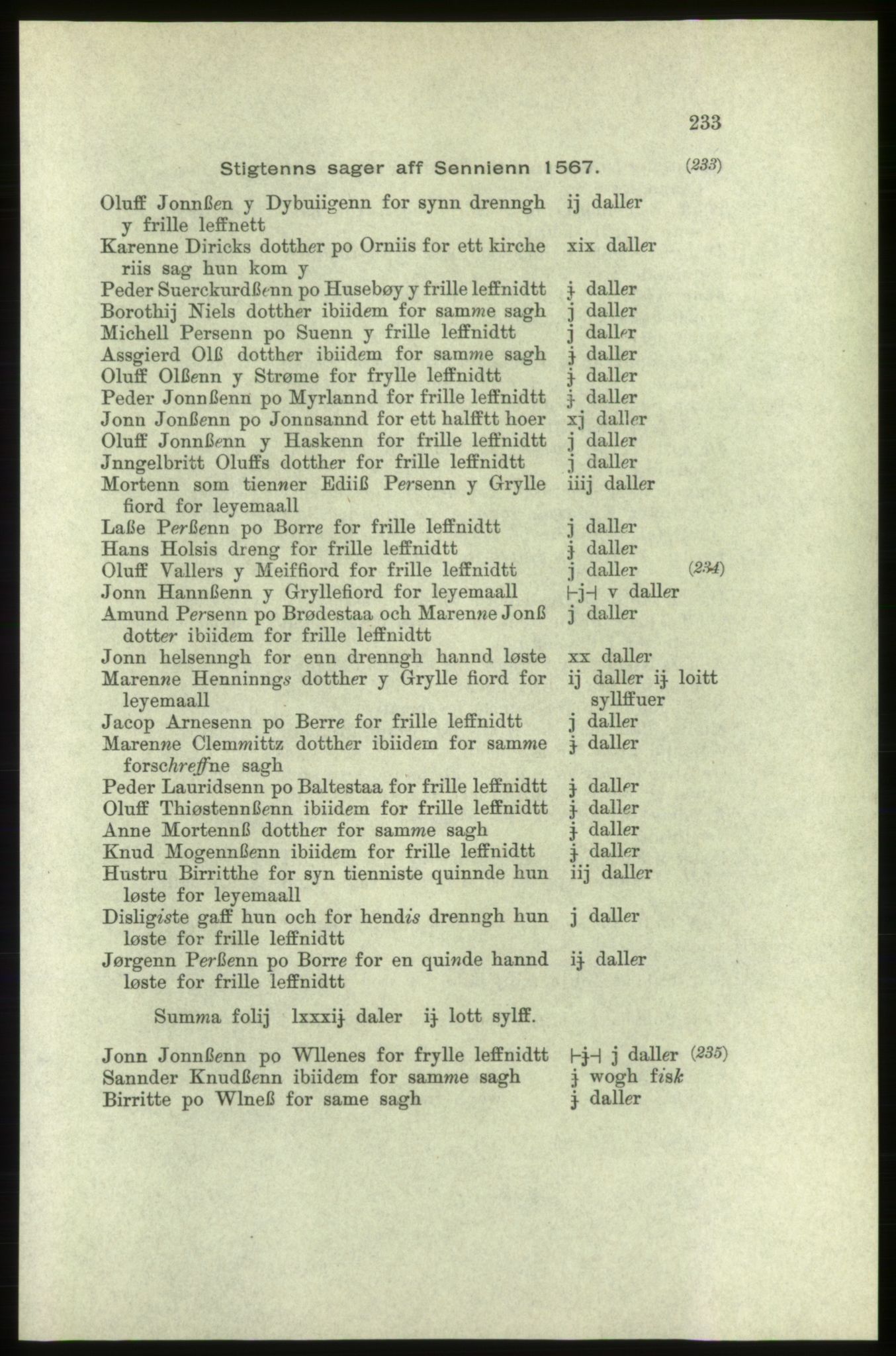 Publikasjoner utgitt av Arkivverket, PUBL/PUBL-001/C/0005: Bind 5: Rekneskap for Bergenhus len 1566-1567: B. Utgift C. Dei nordlandske lena og Finnmark D. Ekstrakt, 1566-1567, p. 233