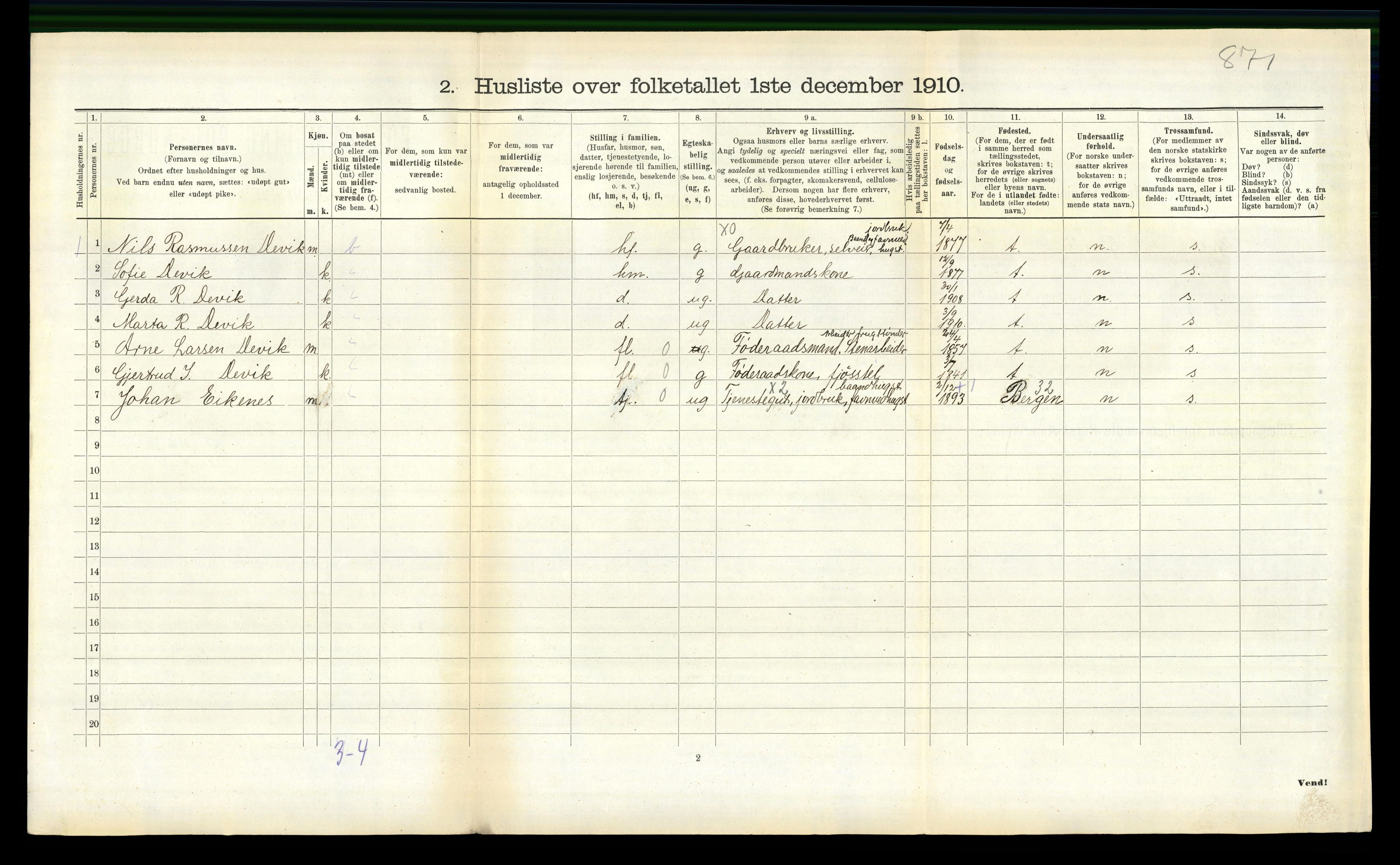 RA, 1910 census for Gloppen, 1910, p. 489